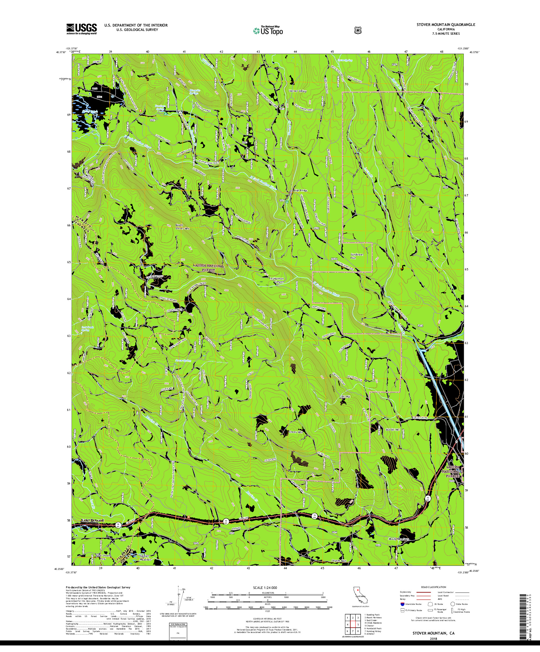 USGS US TOPO 7.5-MINUTE MAP FOR STOVER MOUNTAIN, CA 2018