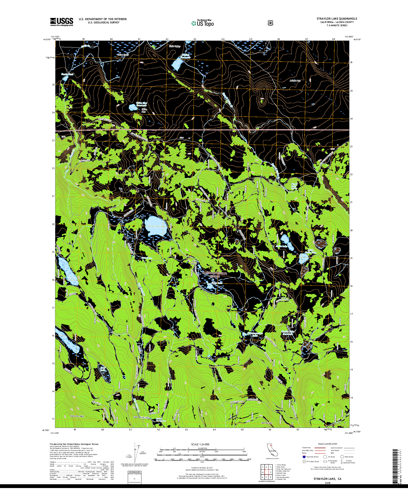 USGS US TOPO 7.5-MINUTE MAP FOR STRAYLOR LAKE, CA 2018