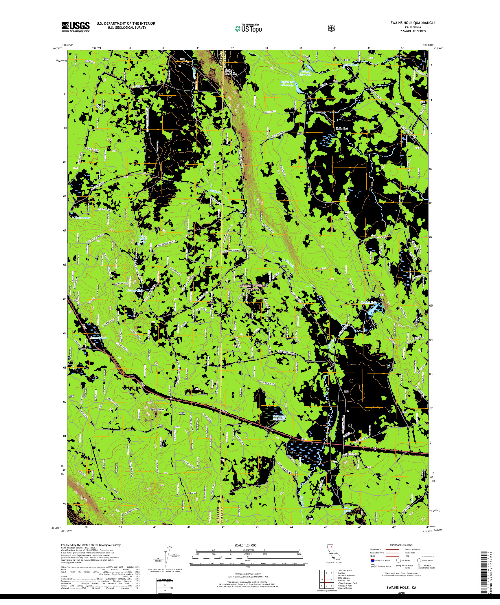 USGS US TOPO 7.5-MINUTE MAP FOR SWAINS HOLE, CA 2018