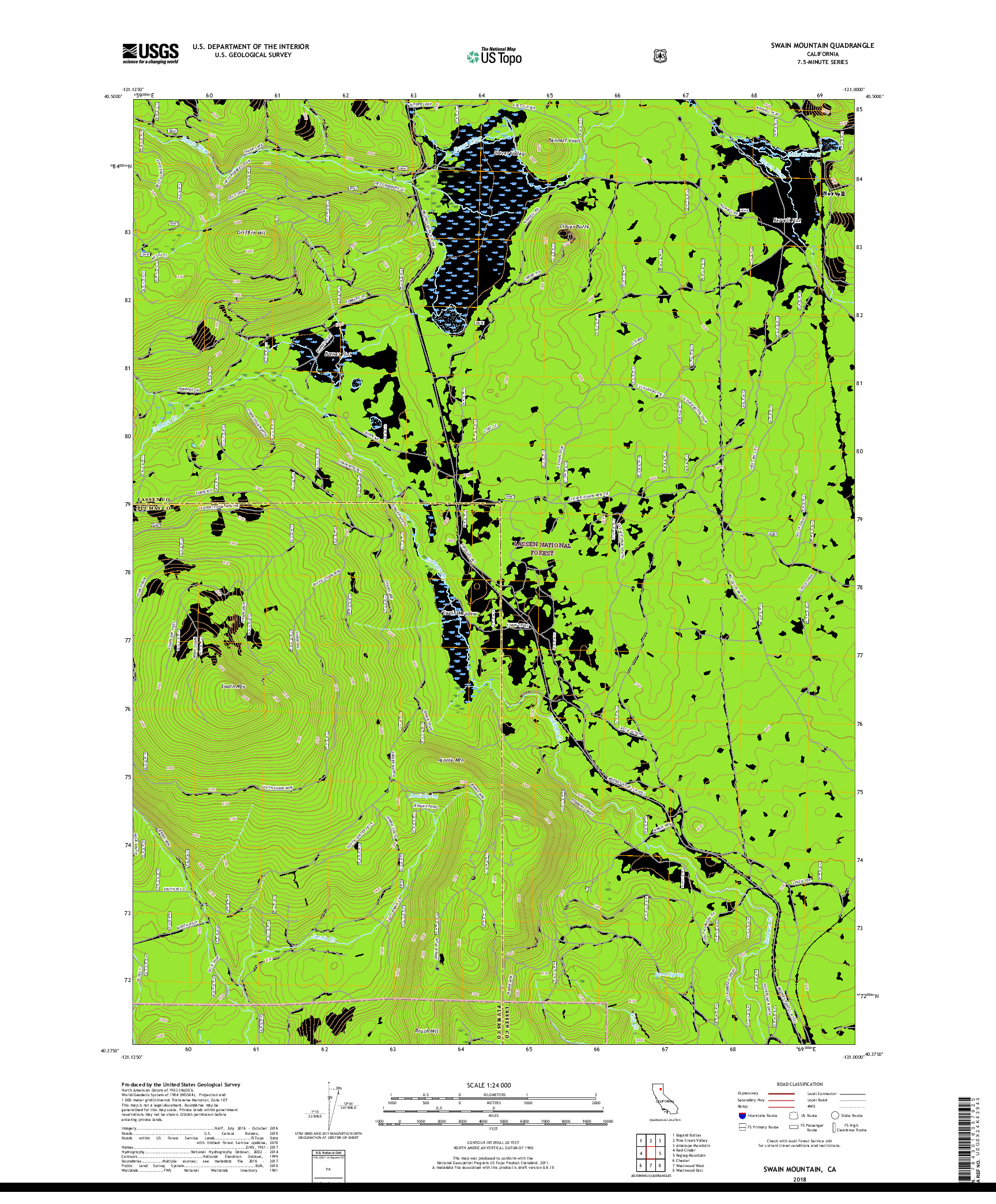 USGS US TOPO 7.5-MINUTE MAP FOR SWAIN MOUNTAIN, CA 2018