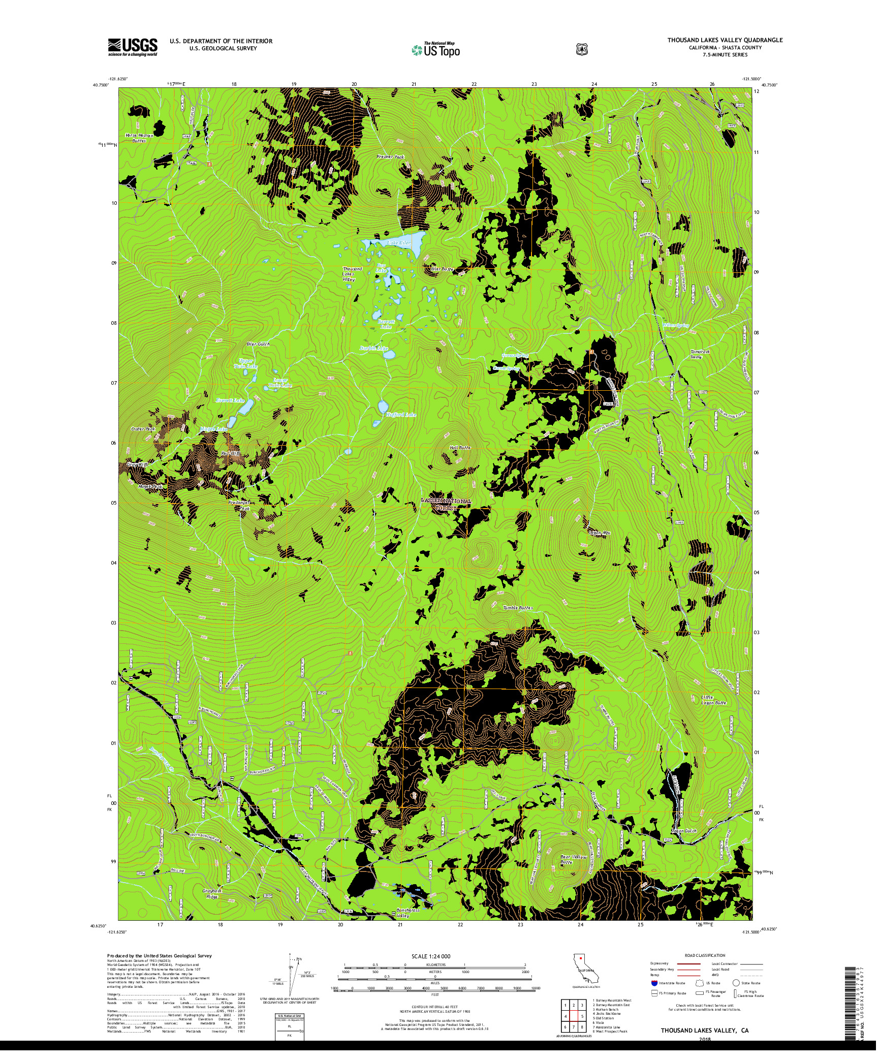 USGS US TOPO 7.5-MINUTE MAP FOR THOUSAND LAKES VALLEY, CA 2018