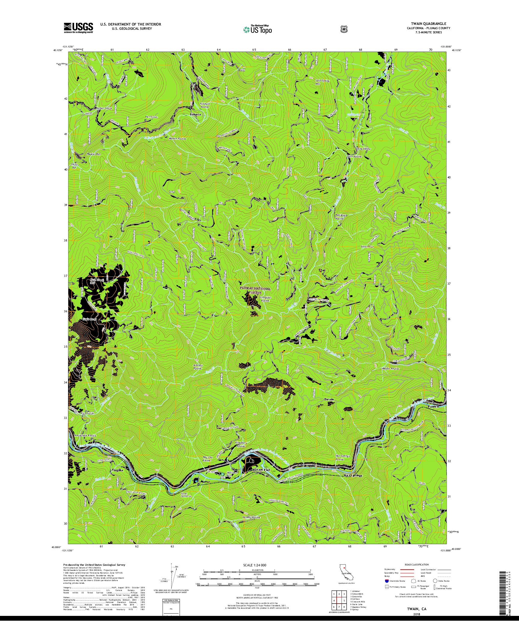 USGS US TOPO 7.5-MINUTE MAP FOR TWAIN, CA 2018