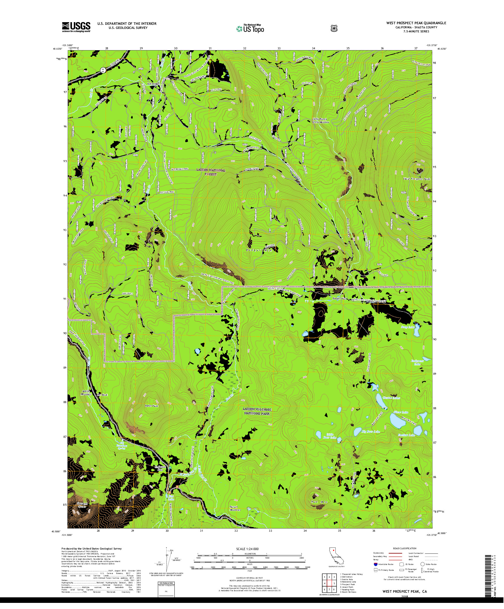 USGS US TOPO 7.5-MINUTE MAP FOR WEST PROSPECT PEAK, CA 2018