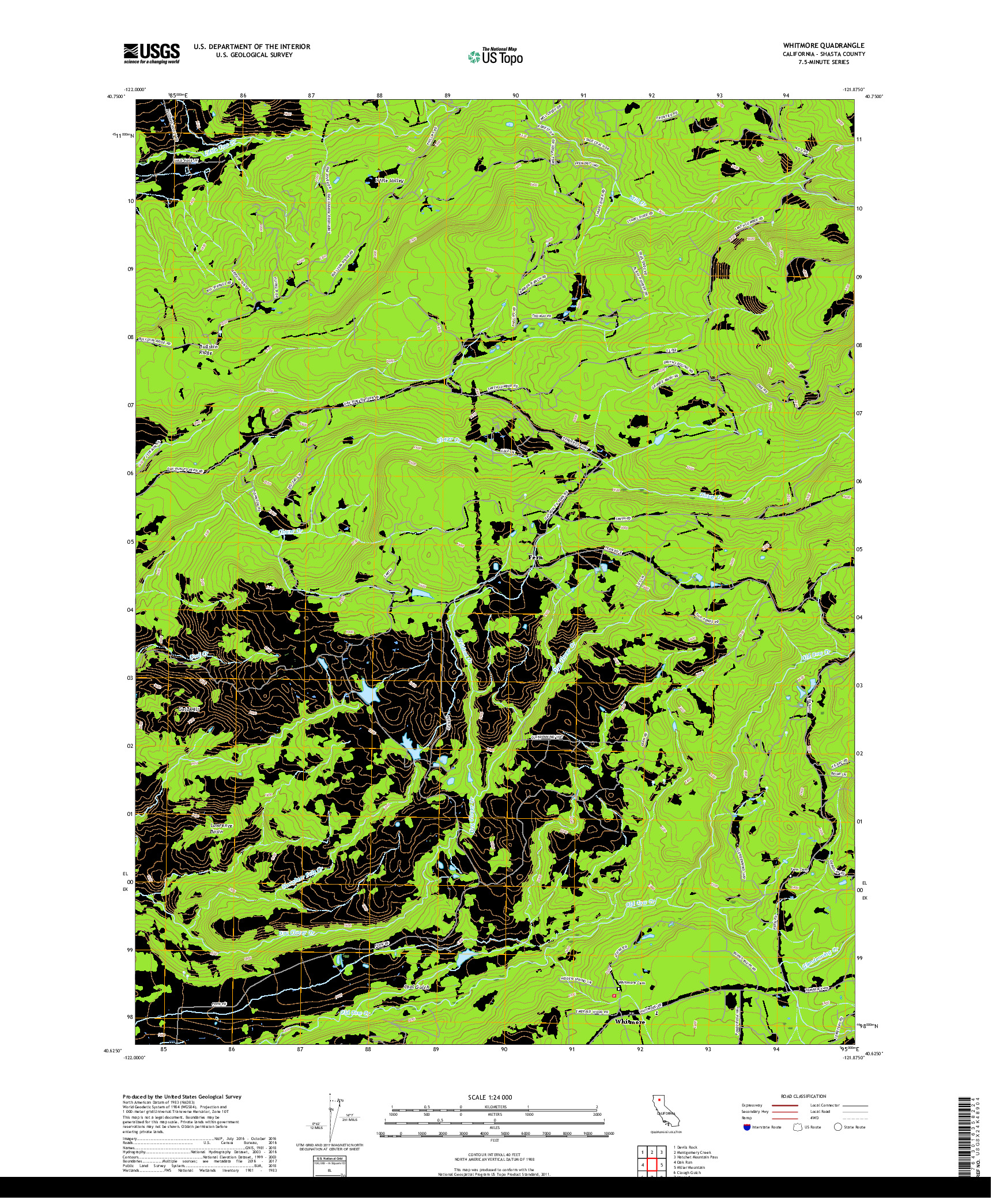 USGS US TOPO 7.5-MINUTE MAP FOR WHITMORE, CA 2018