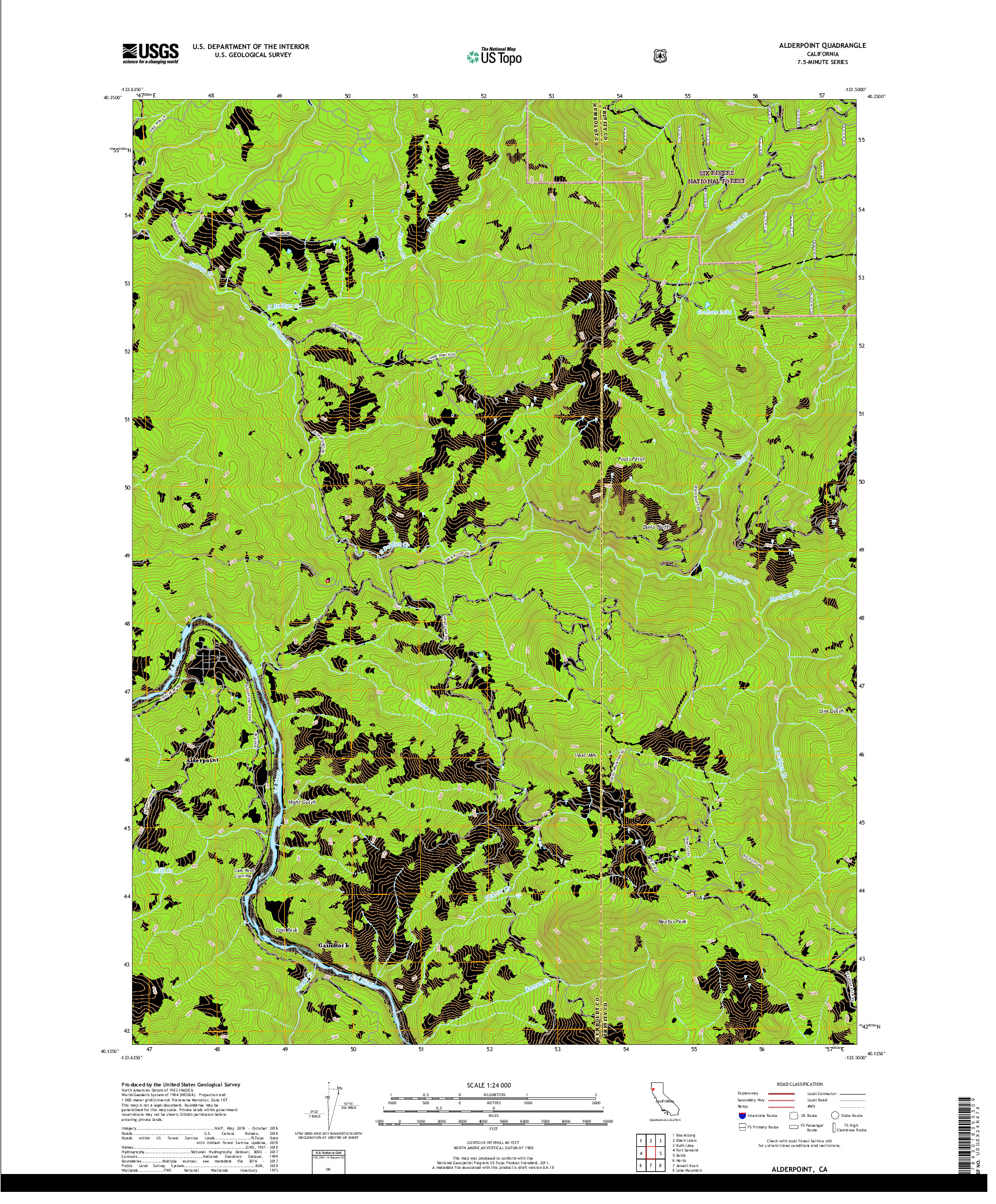 USGS US TOPO 7.5-MINUTE MAP FOR ALDERPOINT, CA 2018