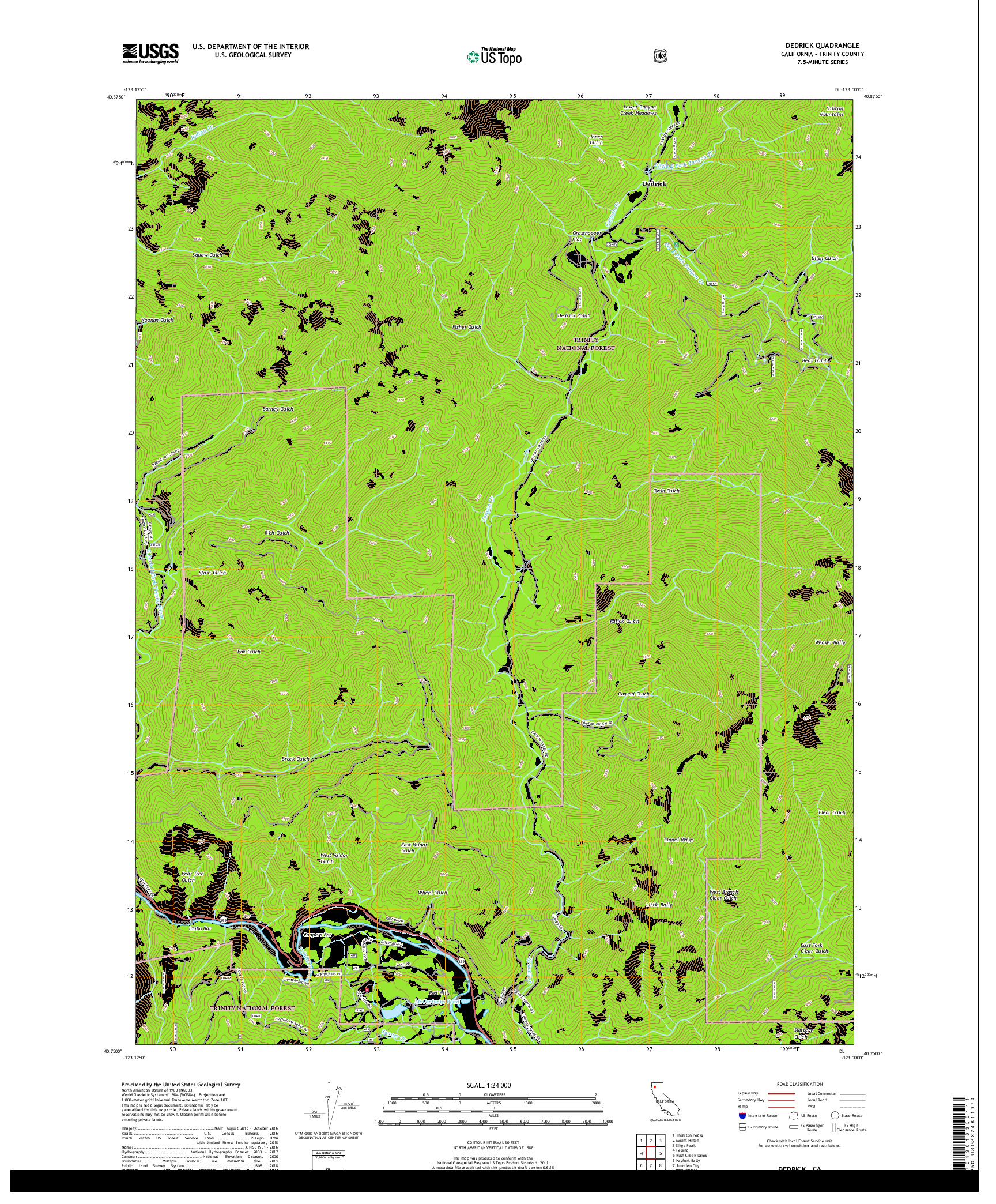 USGS US TOPO 7.5-MINUTE MAP FOR DEDRICK, CA 2018