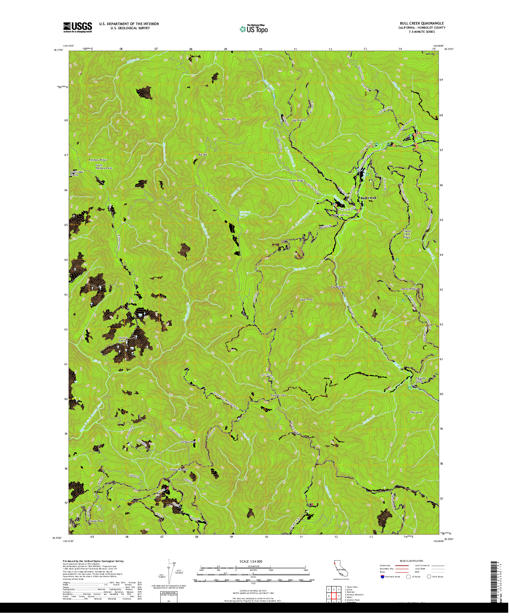 USGS US TOPO 7.5-MINUTE MAP FOR BULL CREEK, CA 2018