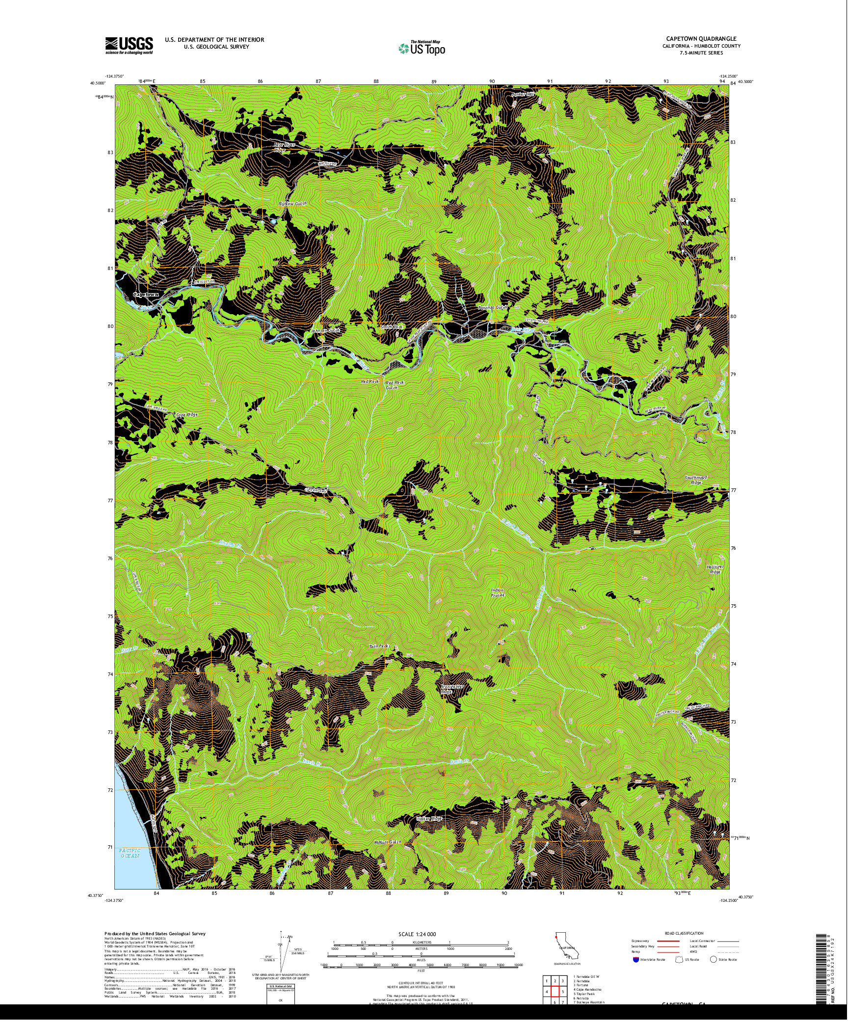 USGS US TOPO 7.5-MINUTE MAP FOR CAPETOWN, CA 2018