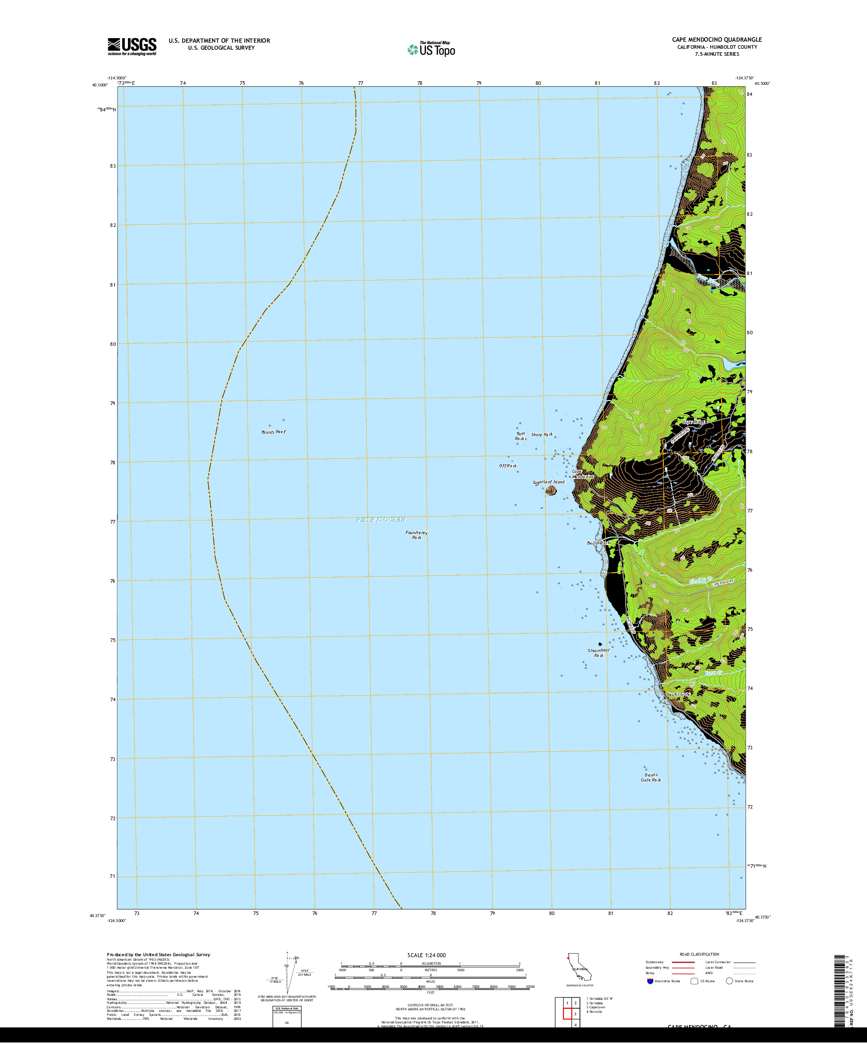 USGS US TOPO 7.5-MINUTE MAP FOR CAPE MENDOCINO, CA 2018