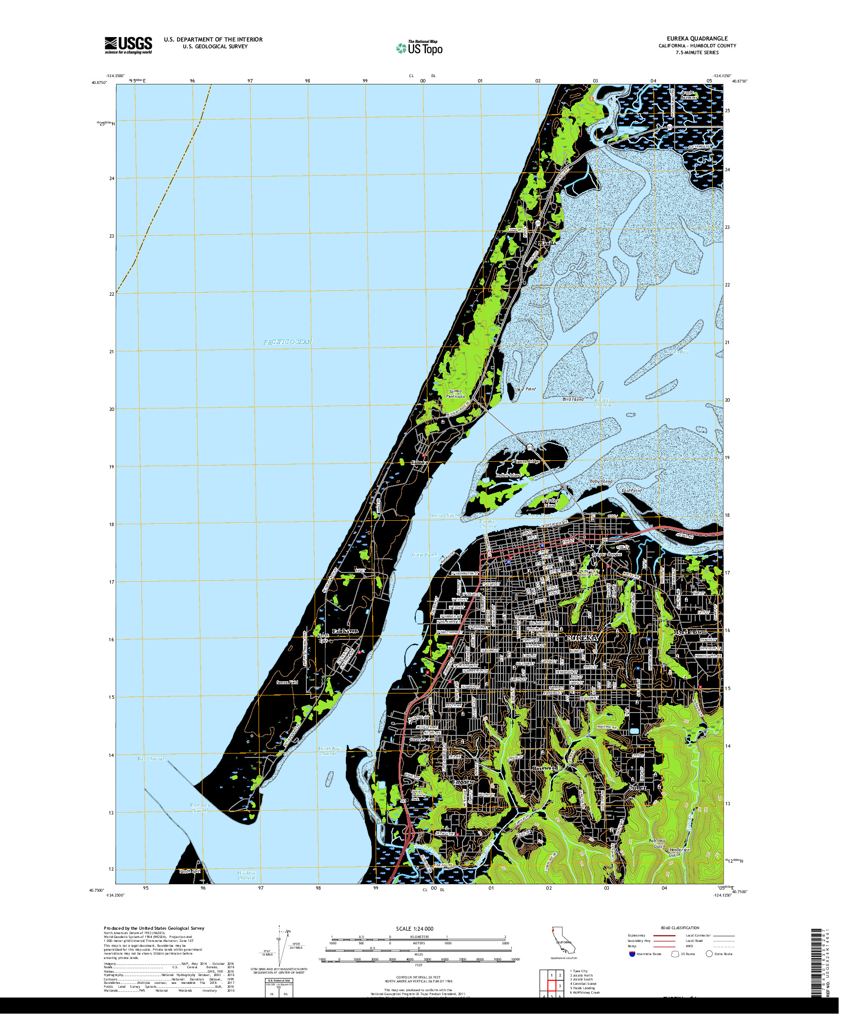 USGS US TOPO 7.5-MINUTE MAP FOR EUREKA, CA 2018