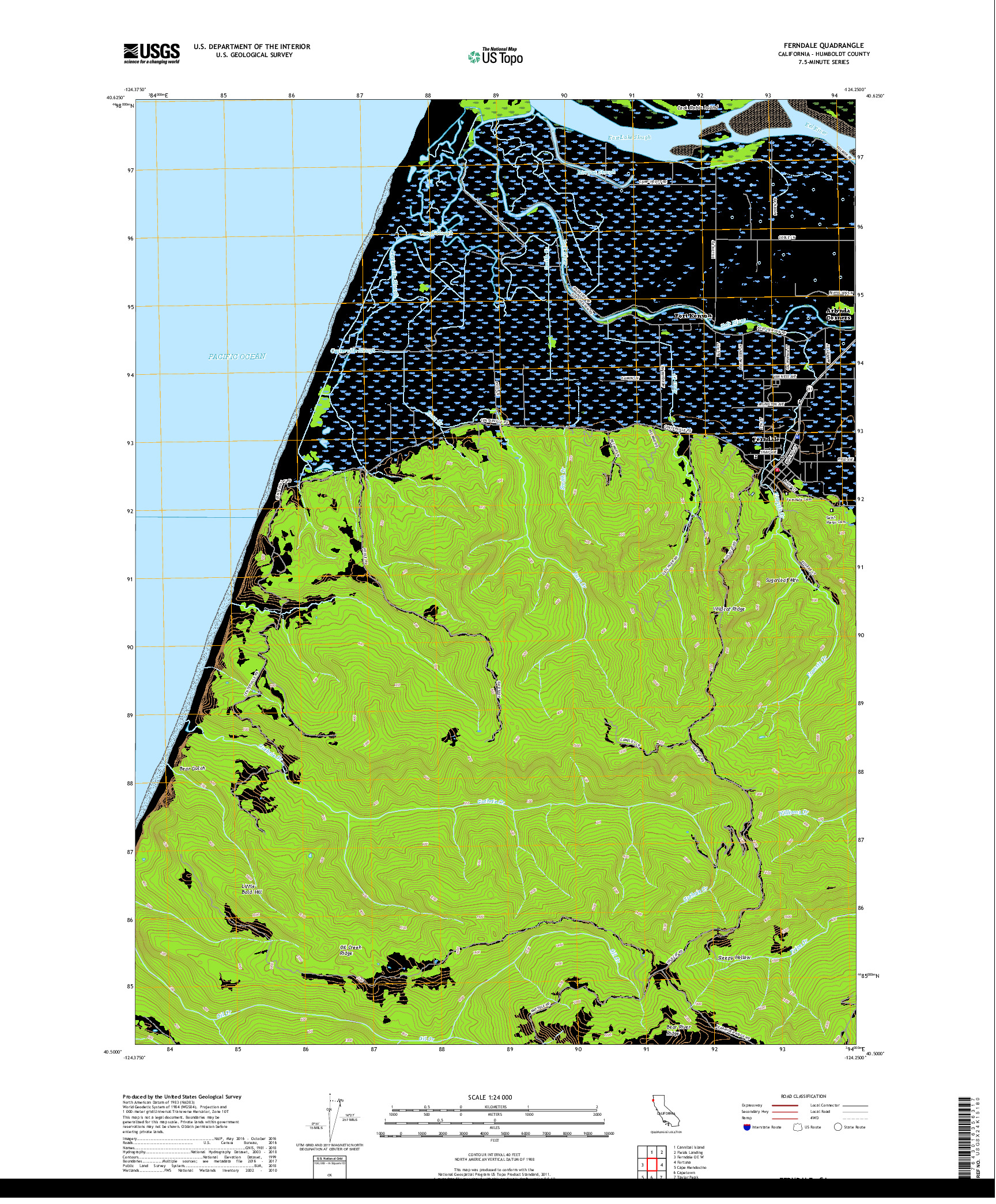 USGS US TOPO 7.5-MINUTE MAP FOR FERNDALE, CA 2018