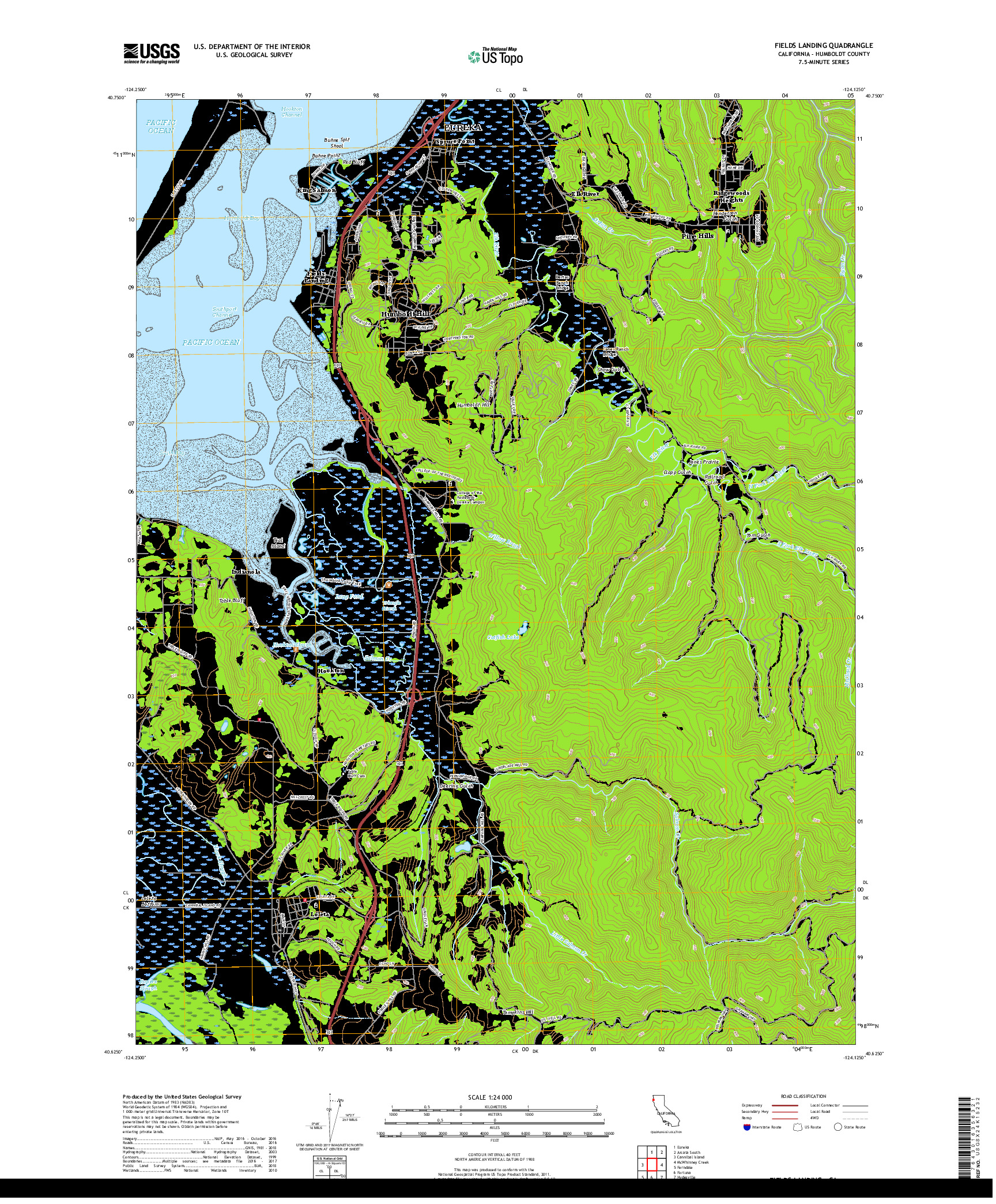 USGS US TOPO 7.5-MINUTE MAP FOR FIELDS LANDING, CA 2018