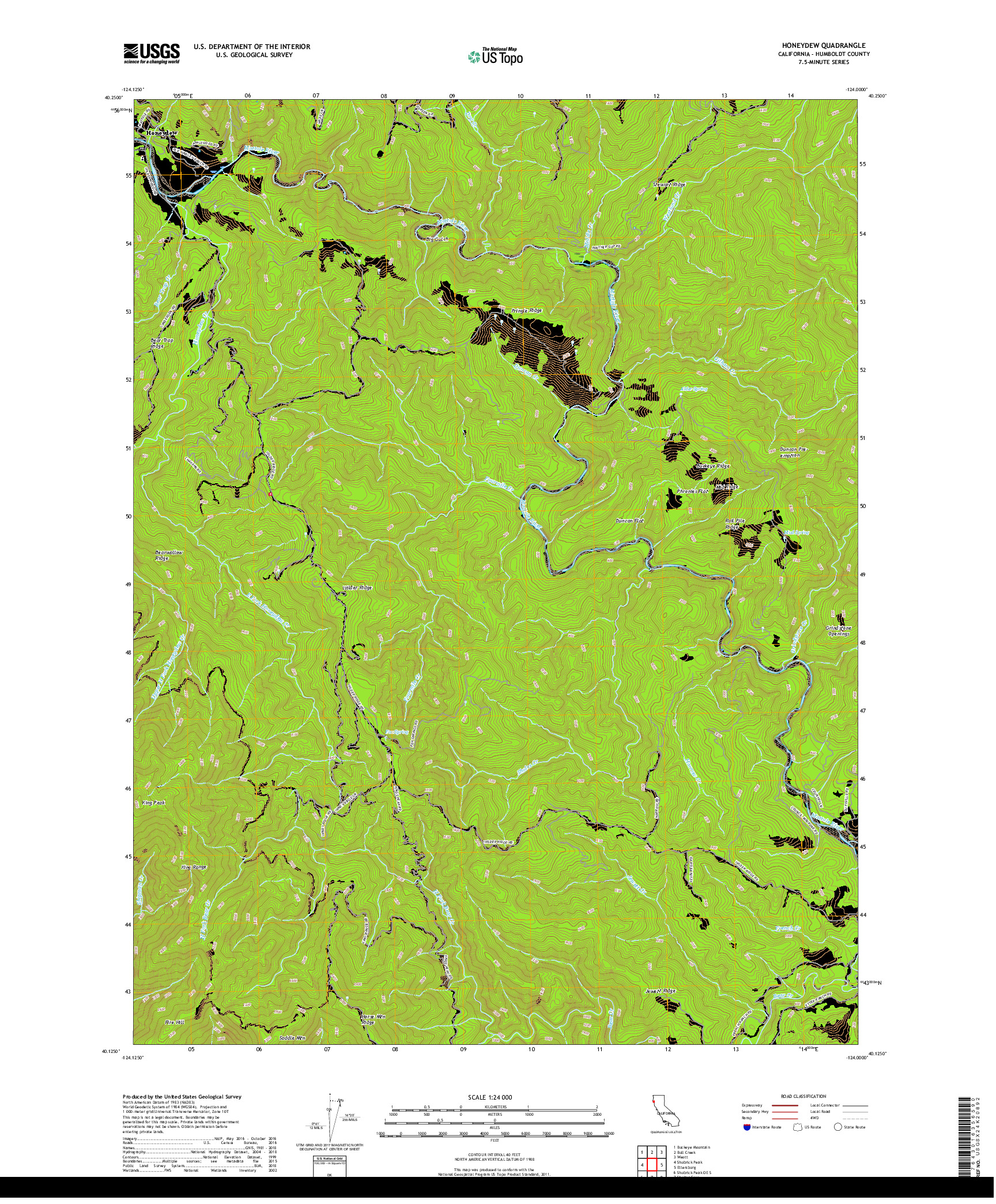 USGS US TOPO 7.5-MINUTE MAP FOR HONEYDEW, CA 2018