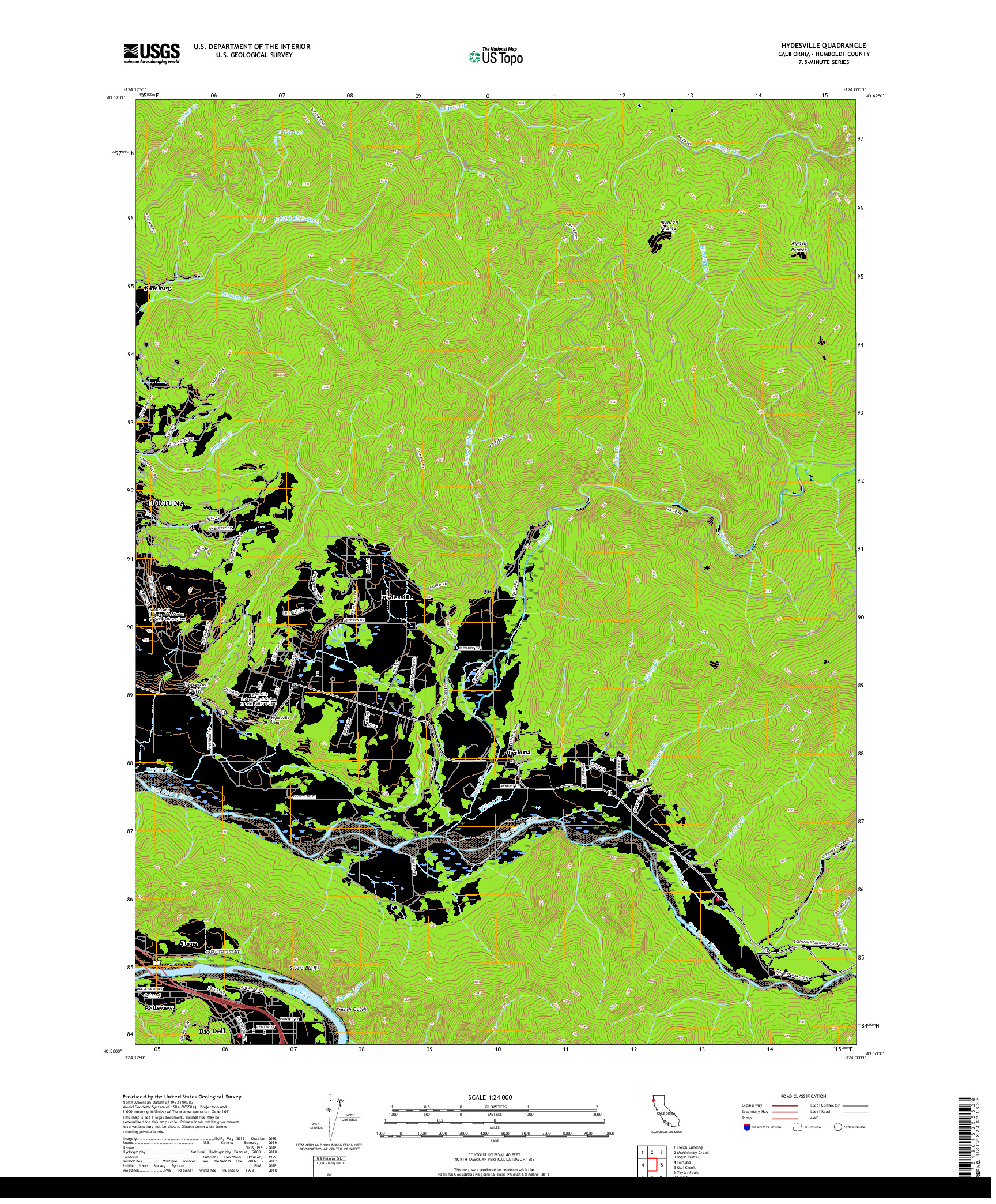 USGS US TOPO 7.5-MINUTE MAP FOR HYDESVILLE, CA 2018