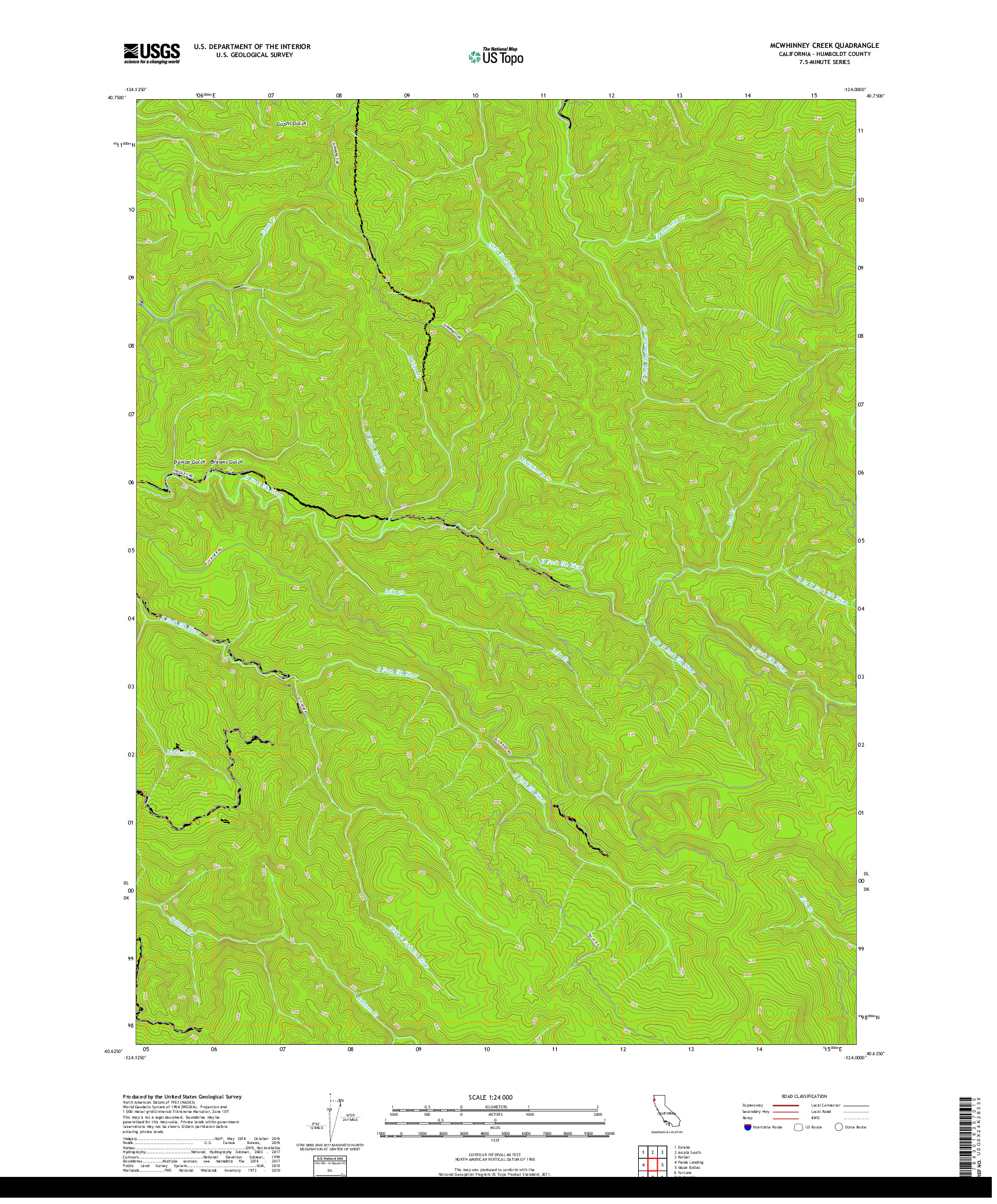 USGS US TOPO 7.5-MINUTE MAP FOR MCWHINNEY CREEK, CA 2018