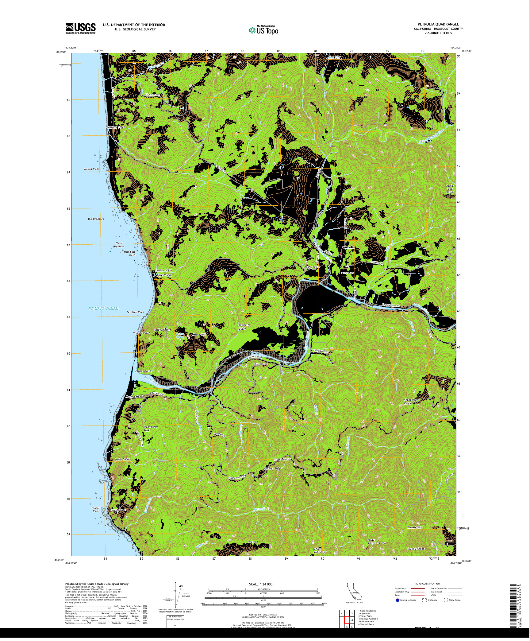 USGS US TOPO 7.5-MINUTE MAP FOR PETROLIA, CA 2018