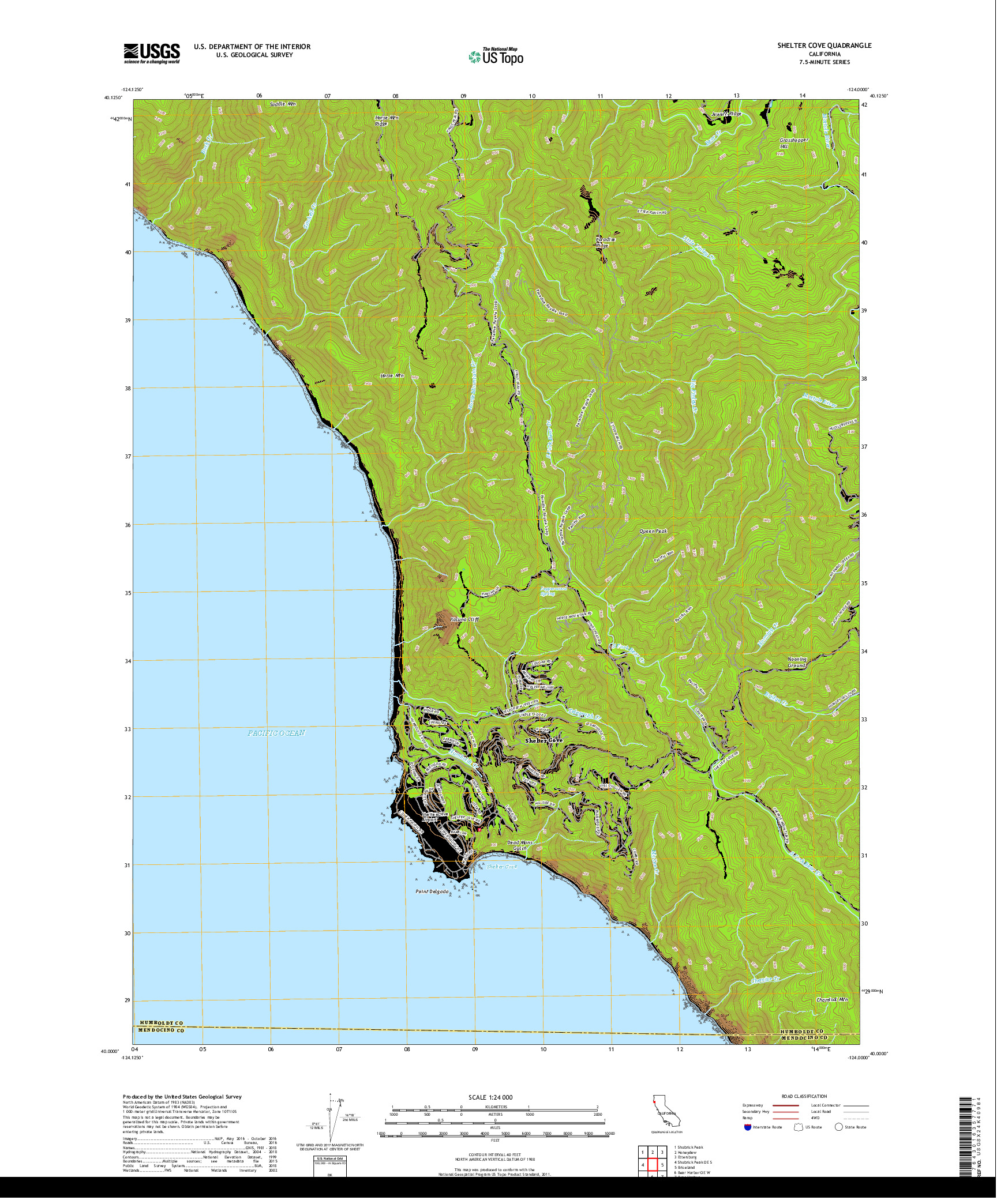 USGS US TOPO 7.5-MINUTE MAP FOR SHELTER COVE, CA 2018