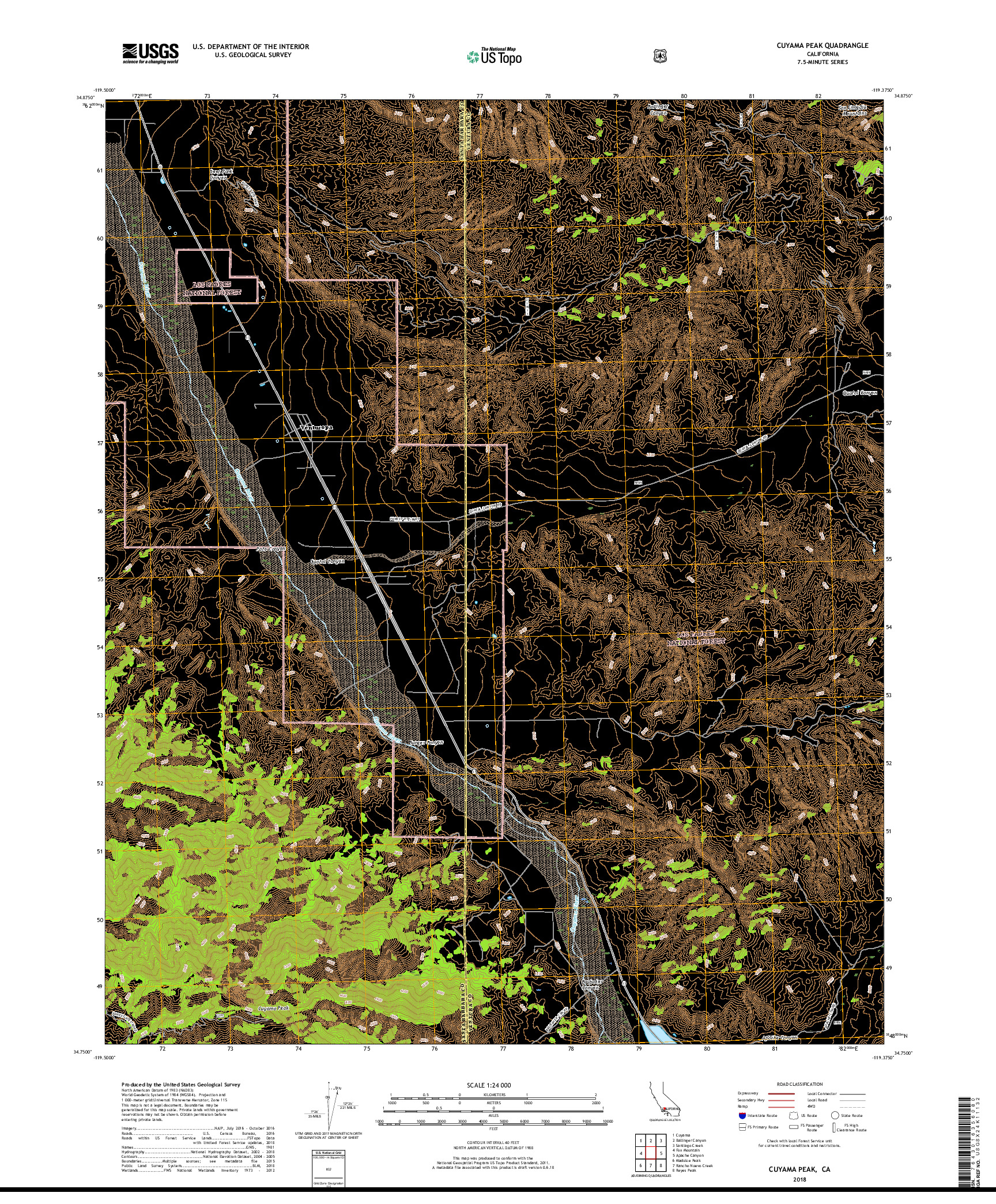 USGS US TOPO 7.5-MINUTE MAP FOR CUYAMA PEAK, CA 2018