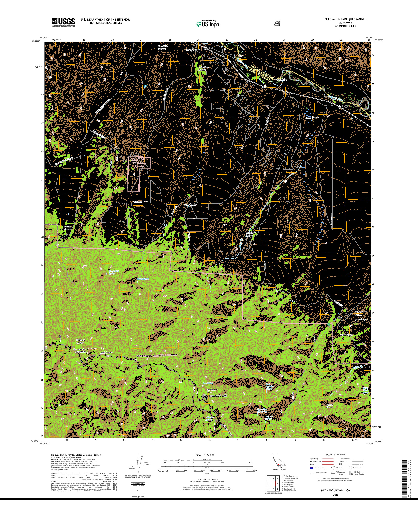 USGS US TOPO 7.5-MINUTE MAP FOR PEAK MOUNTAIN, CA 2018