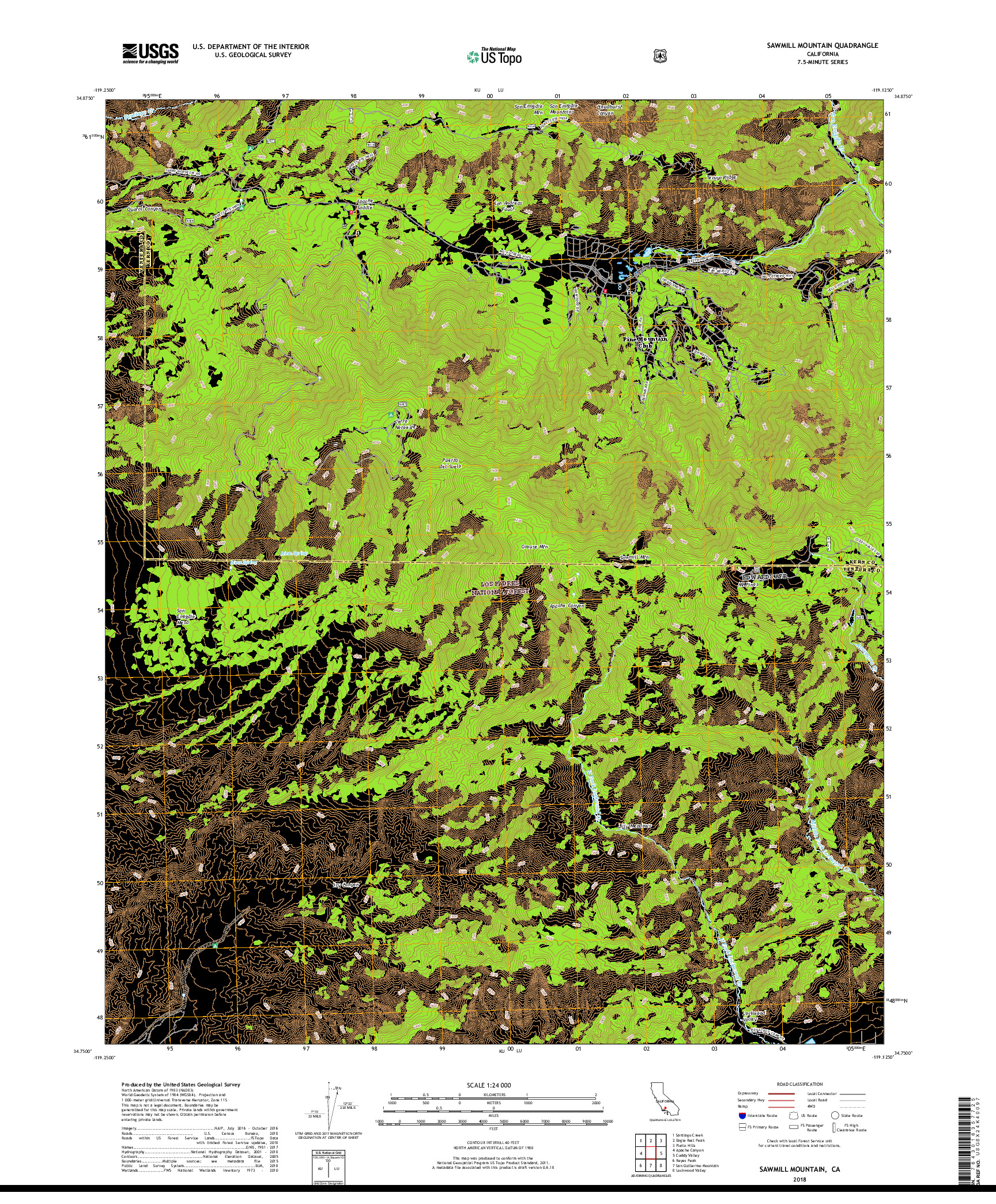 USGS US TOPO 7.5-MINUTE MAP FOR SAWMILL MOUNTAIN, CA 2018