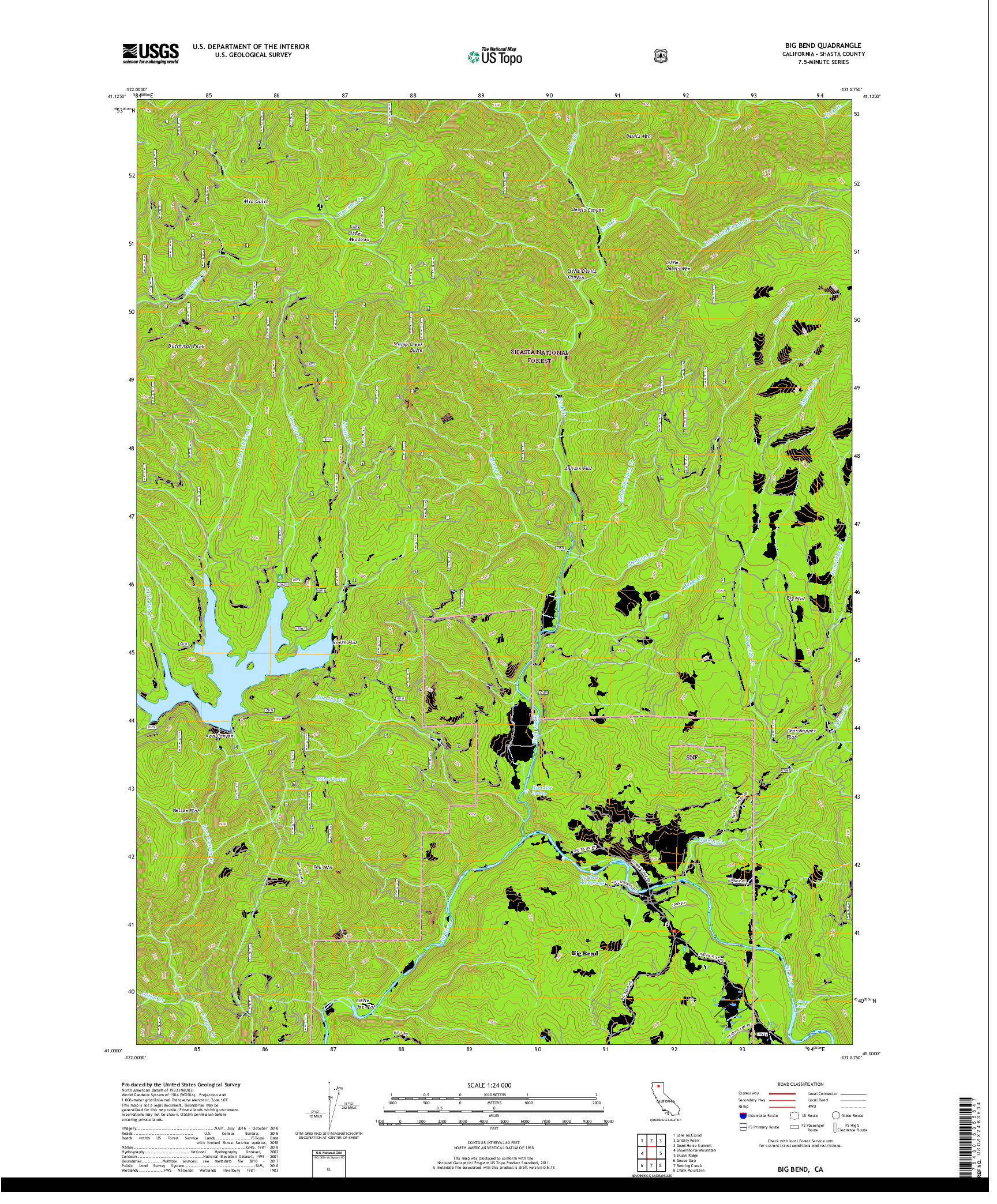 USGS US TOPO 7.5-MINUTE MAP FOR BIG BEND, CA 2018