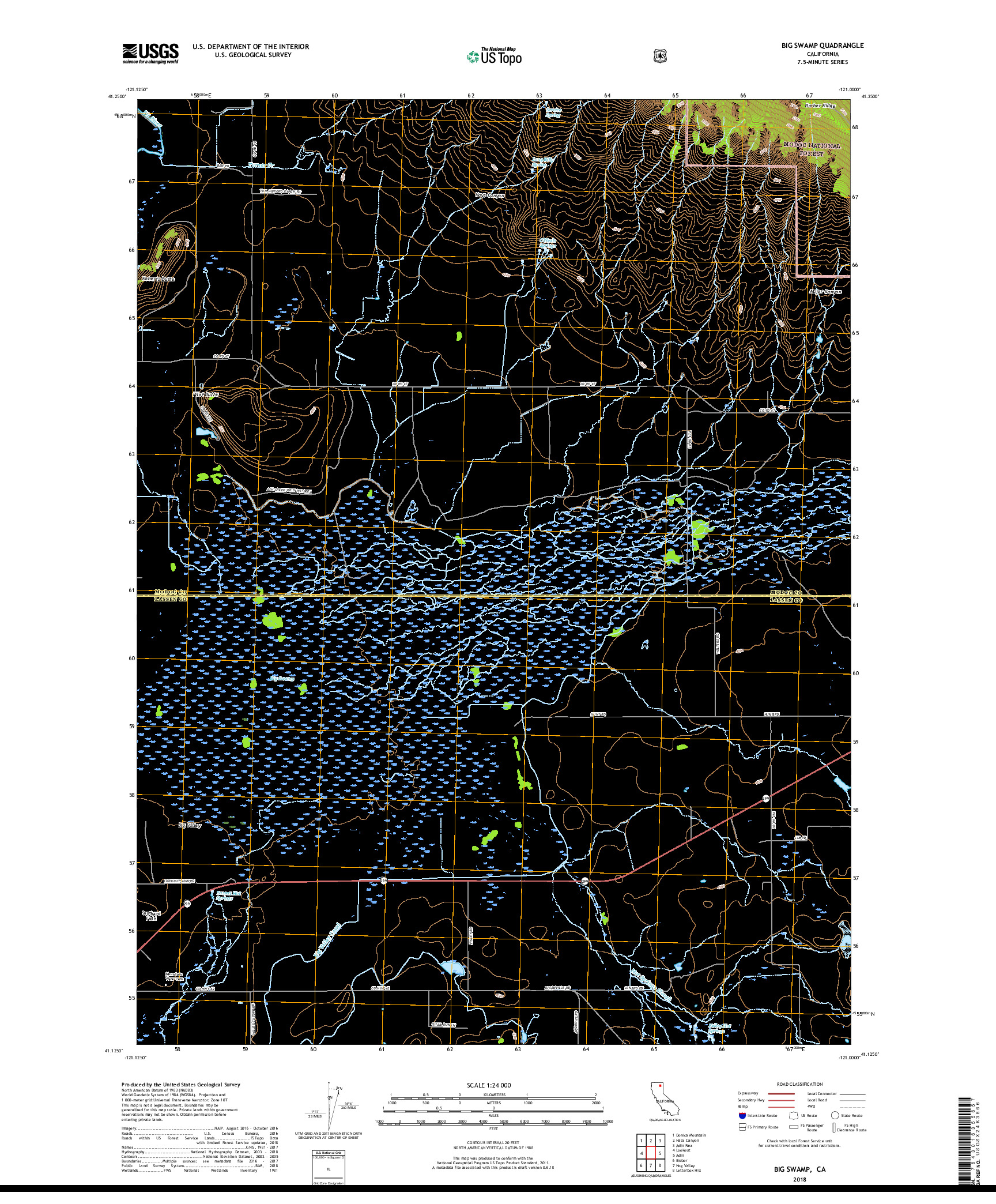 USGS US TOPO 7.5-MINUTE MAP FOR BIG SWAMP, CA 2018