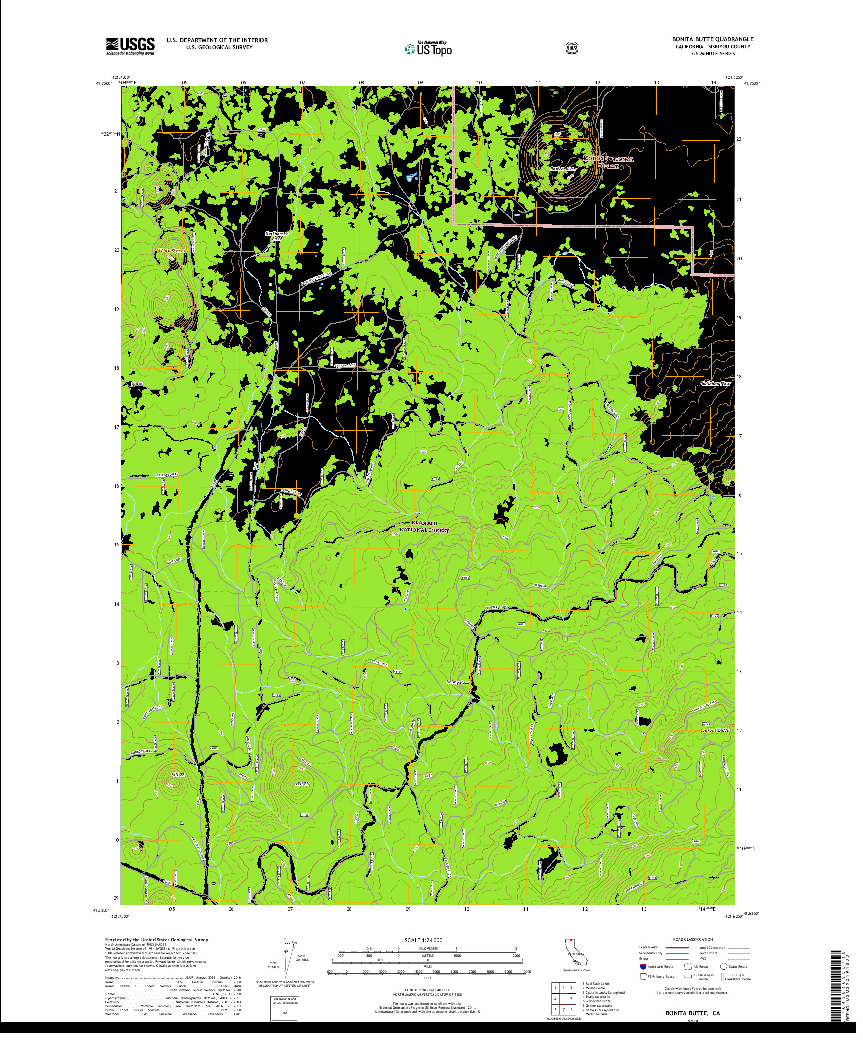 USGS US TOPO 7.5-MINUTE MAP FOR BONITA BUTTE, CA 2018