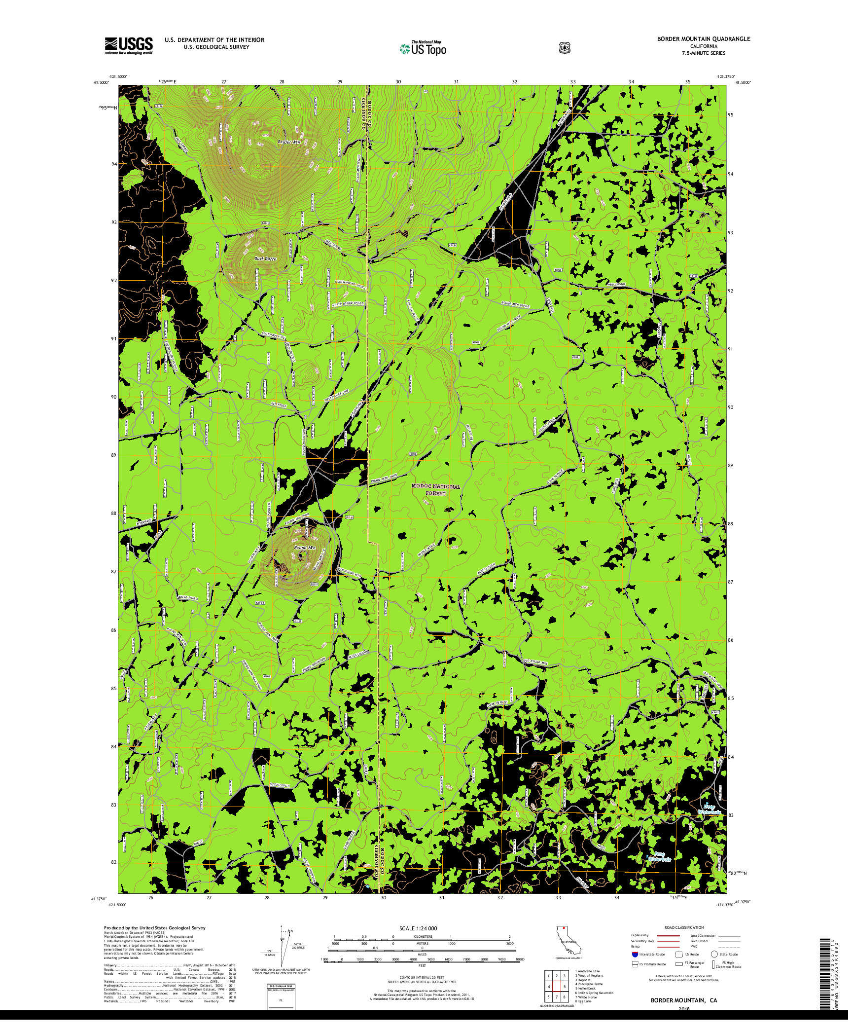 USGS US TOPO 7.5-MINUTE MAP FOR BORDER MOUNTAIN, CA 2018