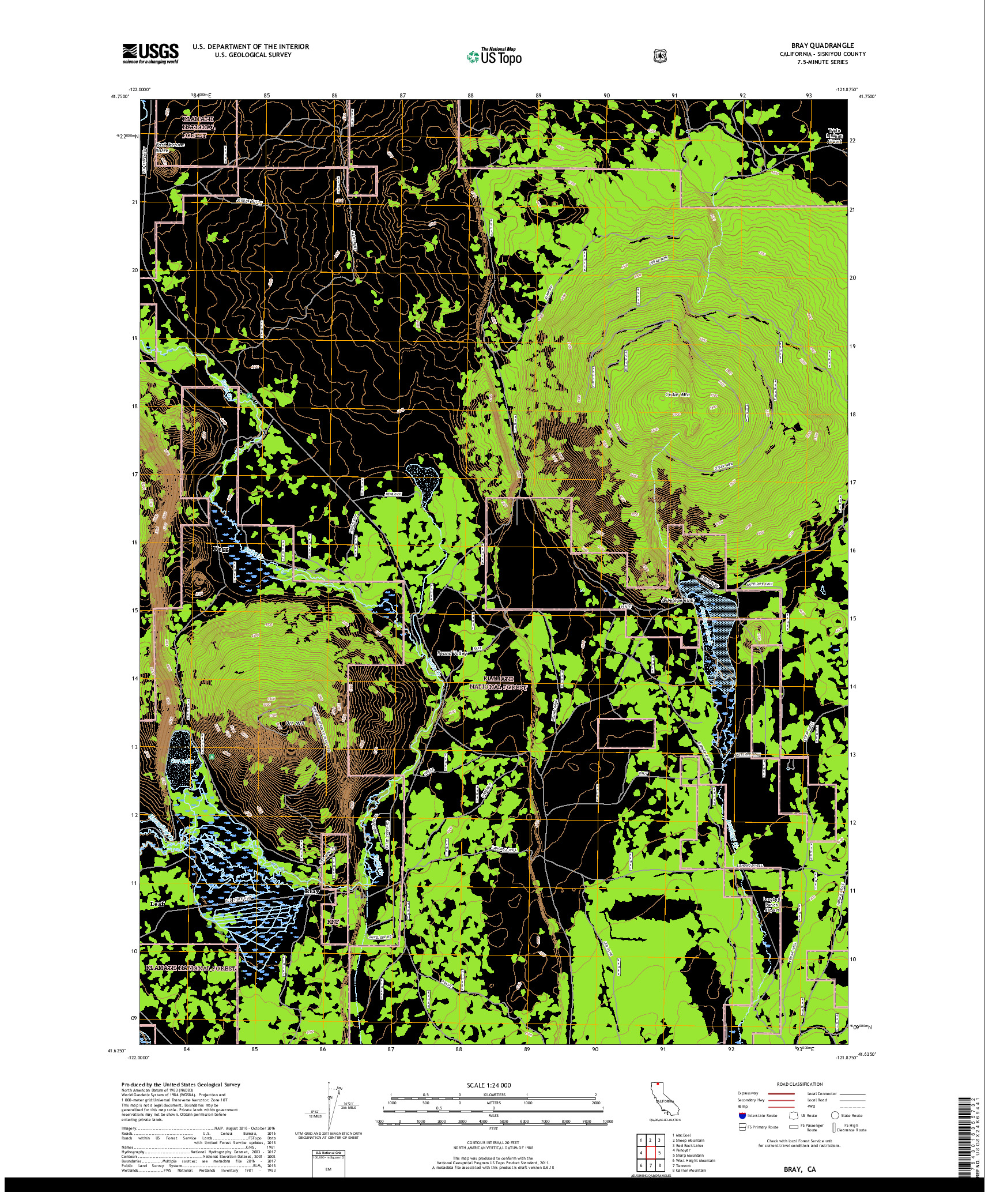 USGS US TOPO 7.5-MINUTE MAP FOR BRAY, CA 2018