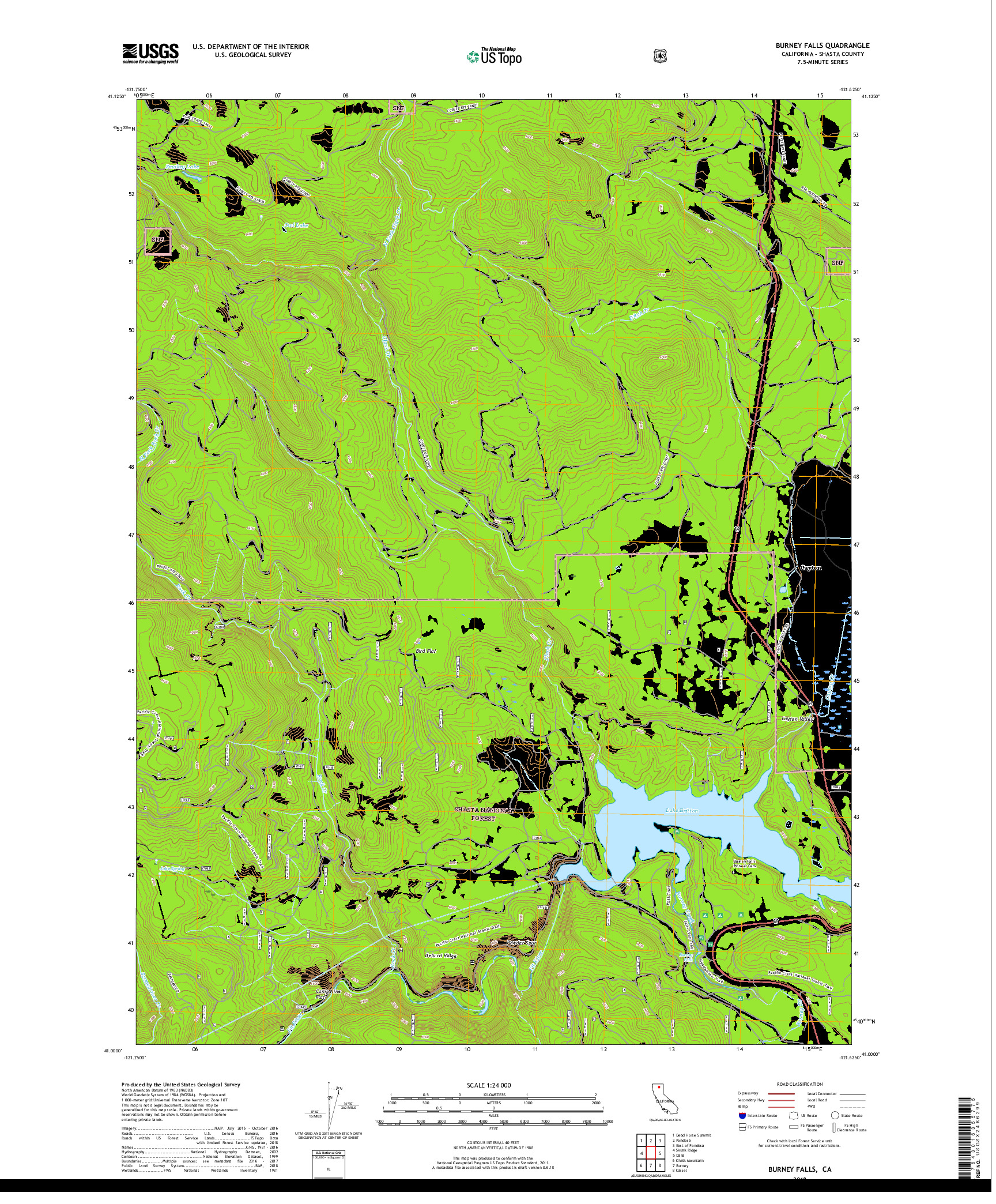 USGS US TOPO 7.5-MINUTE MAP FOR BURNEY FALLS, CA 2018