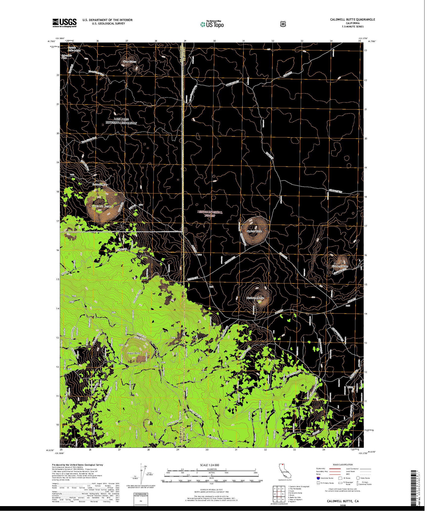 USGS US TOPO 7.5-MINUTE MAP FOR CALDWELL BUTTE, CA 2018