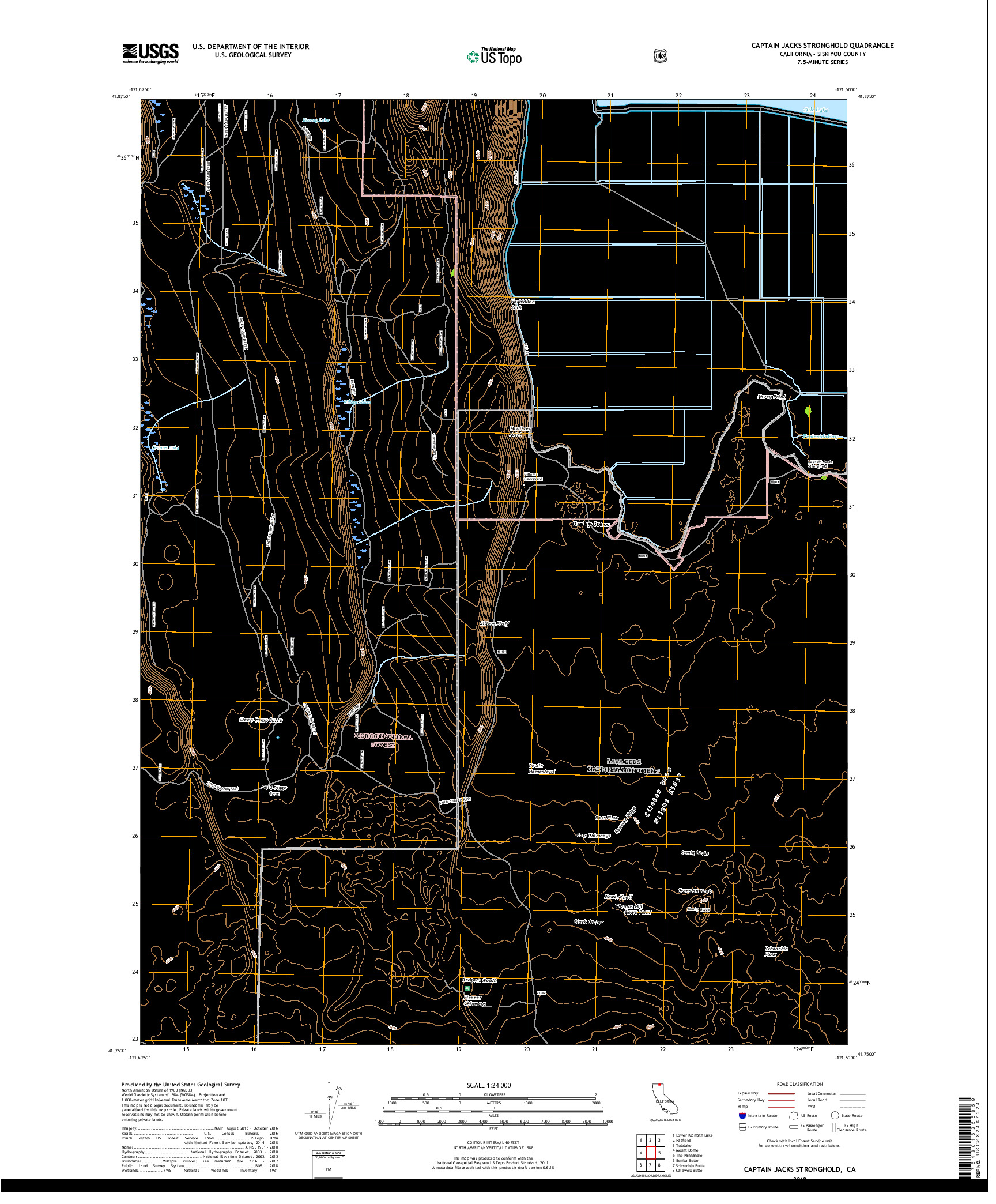 USGS US TOPO 7.5-MINUTE MAP FOR CAPTAIN JACKS STRONGHOLD, CA 2018