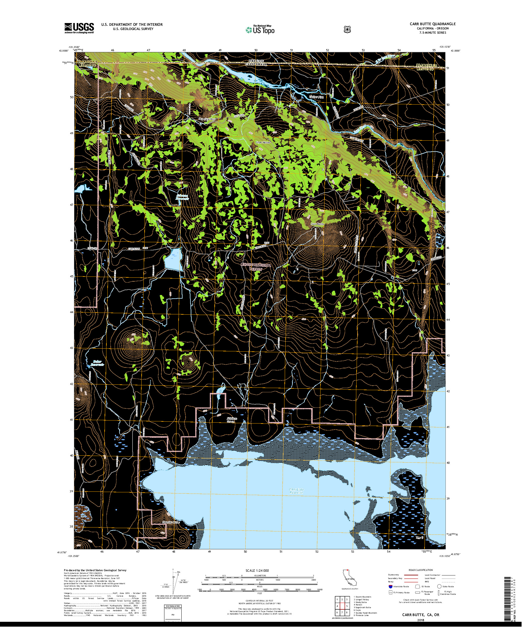 USGS US TOPO 7.5-MINUTE MAP FOR CARR BUTTE, CA,OR 2018