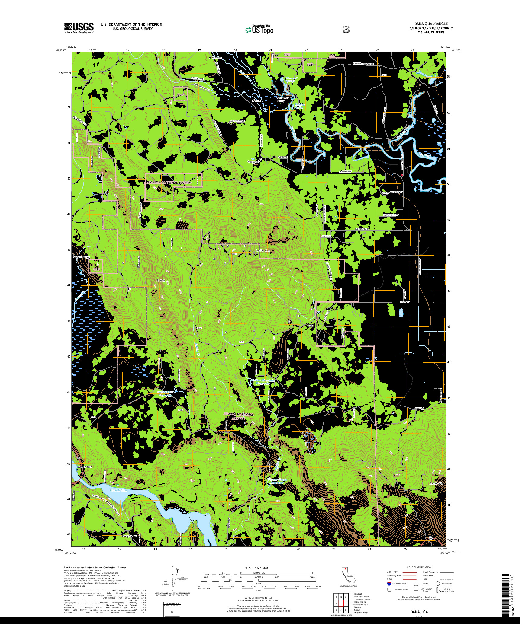 USGS US TOPO 7.5-MINUTE MAP FOR DANA, CA 2018