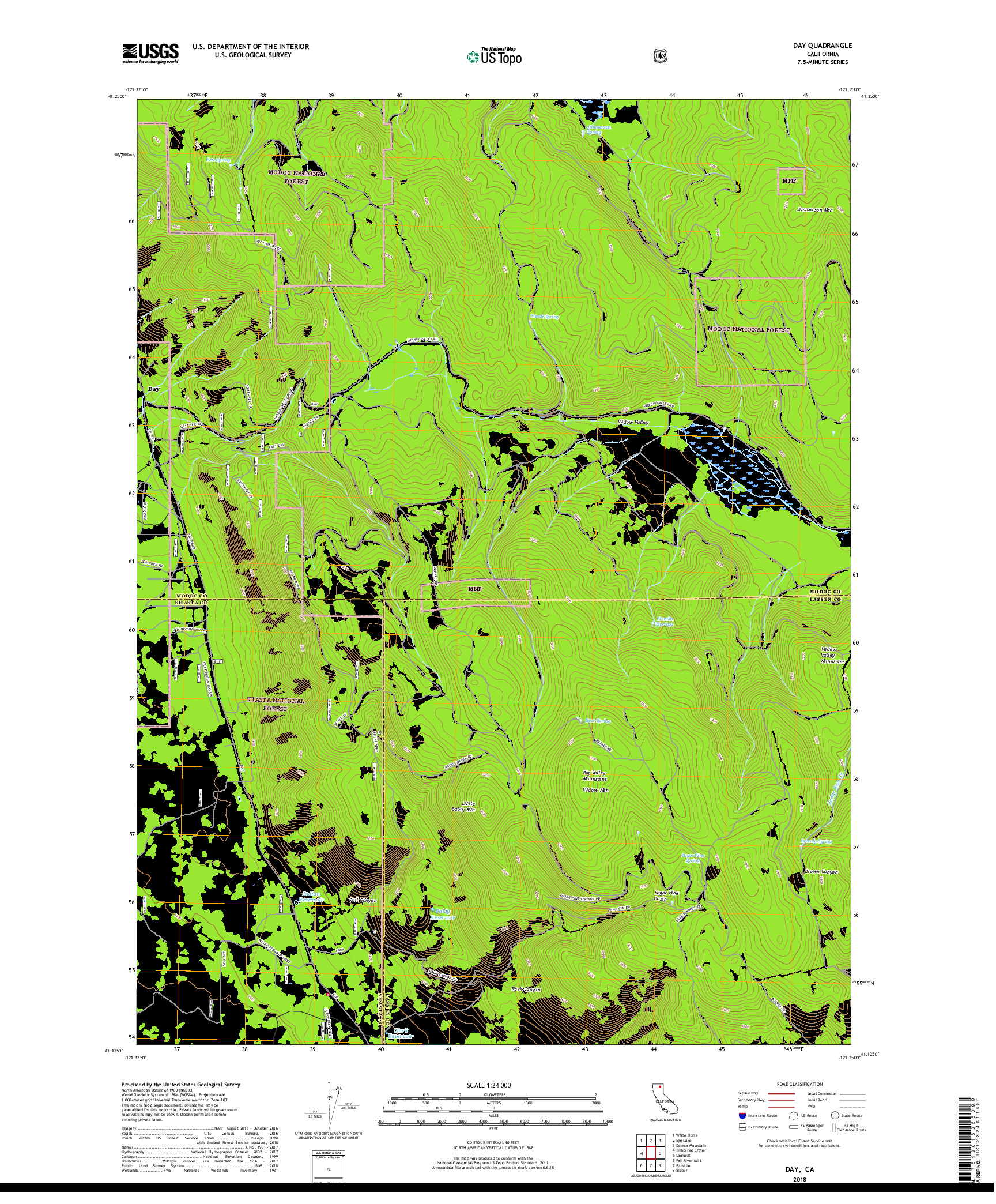 USGS US TOPO 7.5-MINUTE MAP FOR DAY, CA 2018