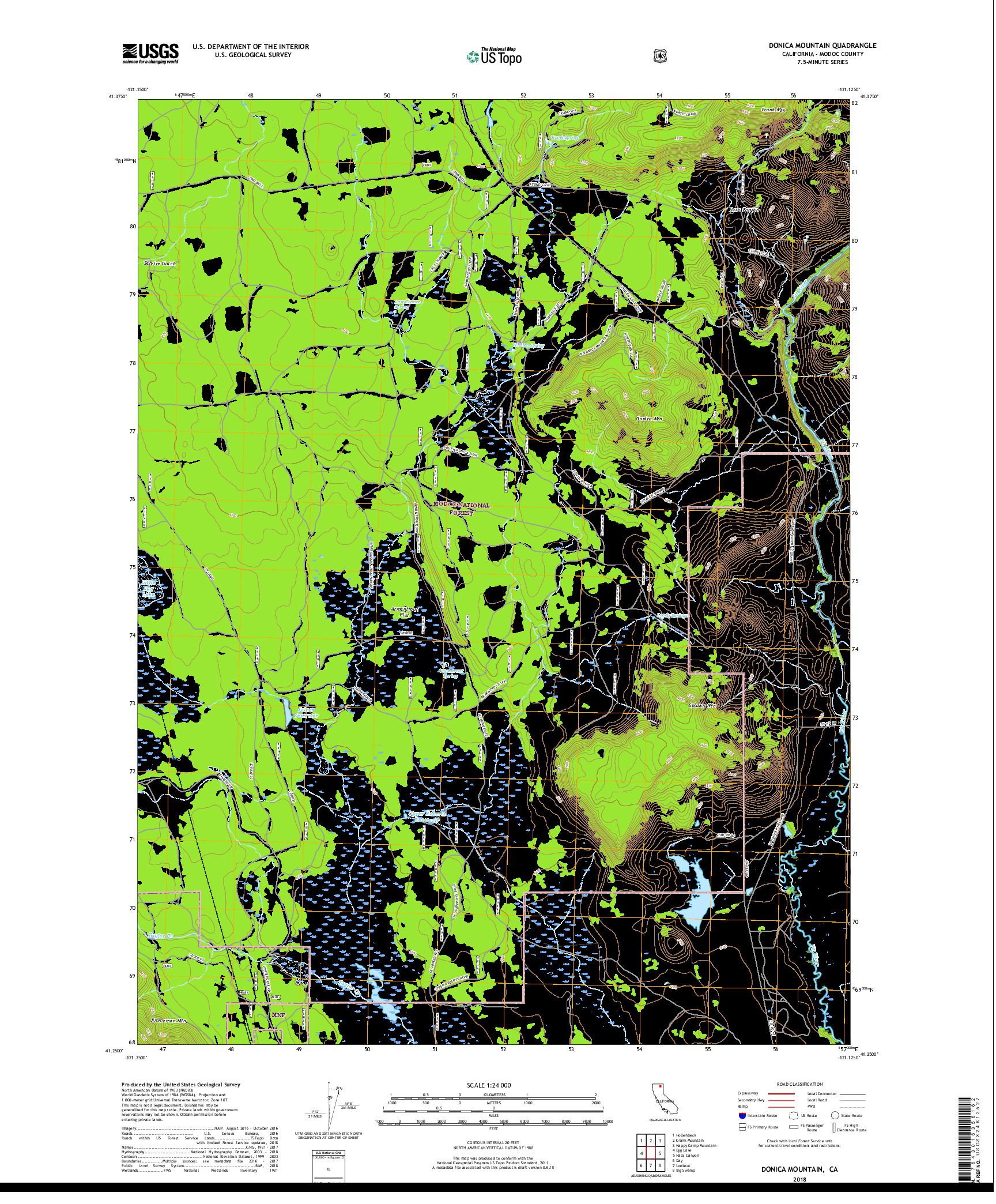 USGS US TOPO 7.5-MINUTE MAP FOR DONICA MOUNTAIN, CA 2018