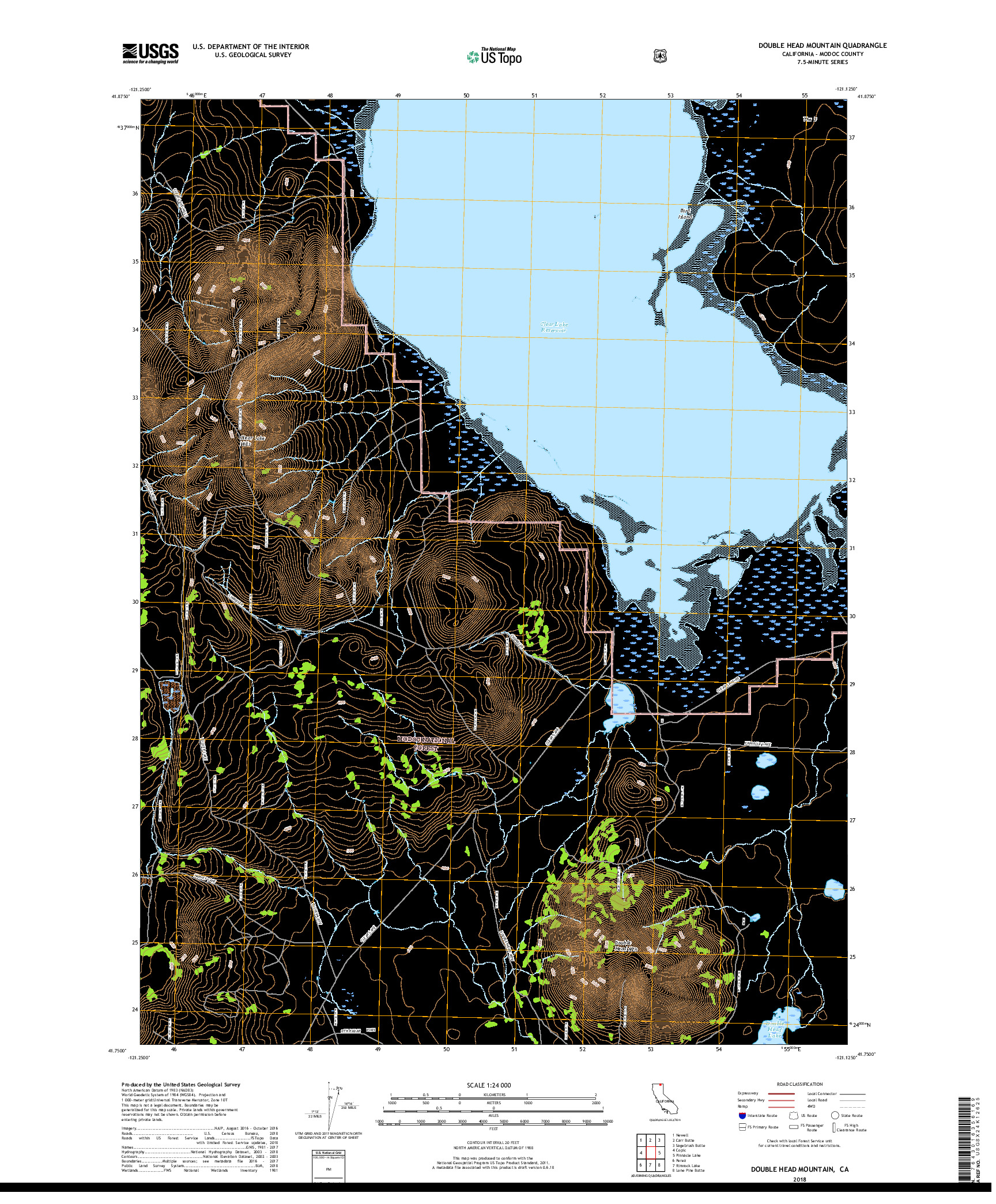 USGS US TOPO 7.5-MINUTE MAP FOR DOUBLE HEAD MOUNTAIN, CA 2018