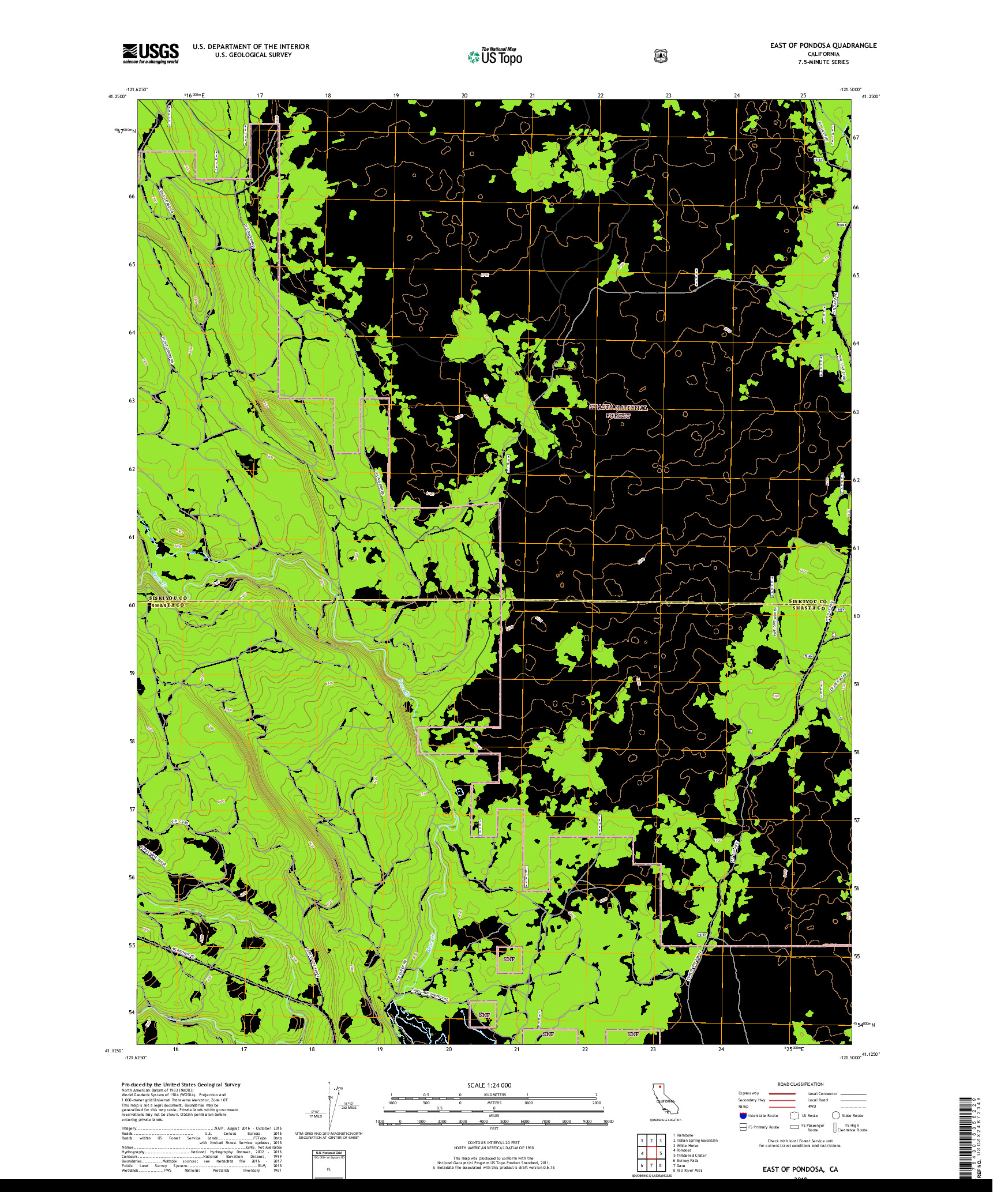 USGS US TOPO 7.5-MINUTE MAP FOR EAST OF PONDOSA, CA 2018