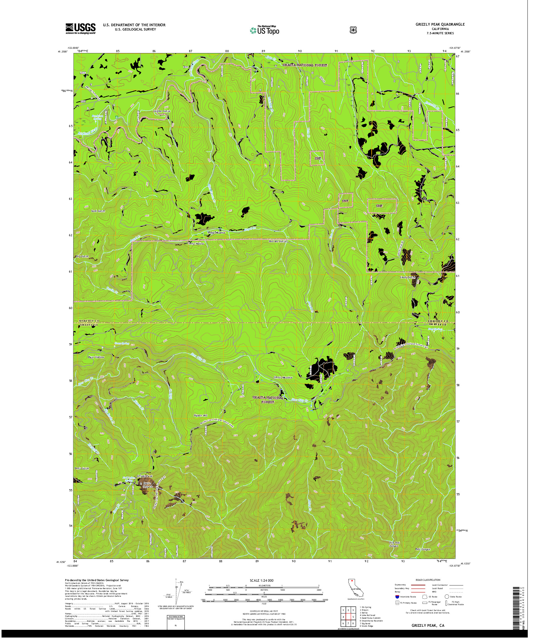 USGS US TOPO 7.5-MINUTE MAP FOR GRIZZLY PEAK, CA 2018