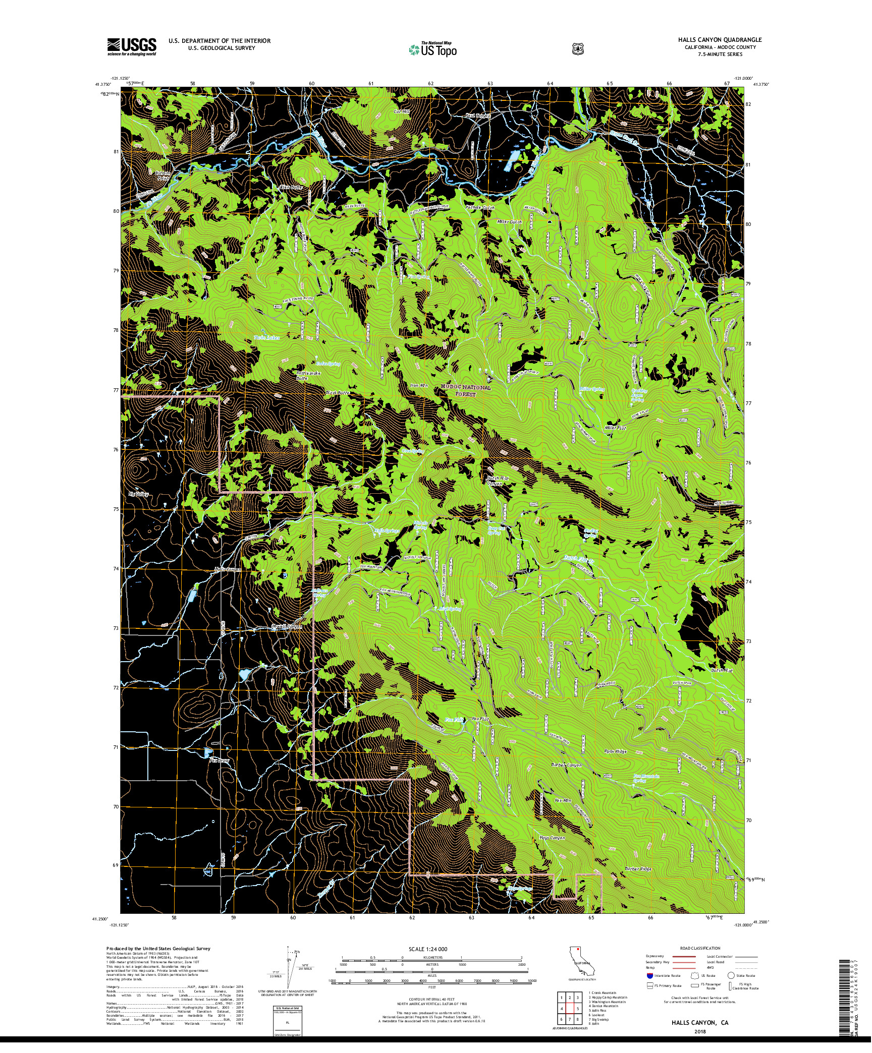 USGS US TOPO 7.5-MINUTE MAP FOR HALLS CANYON, CA 2018