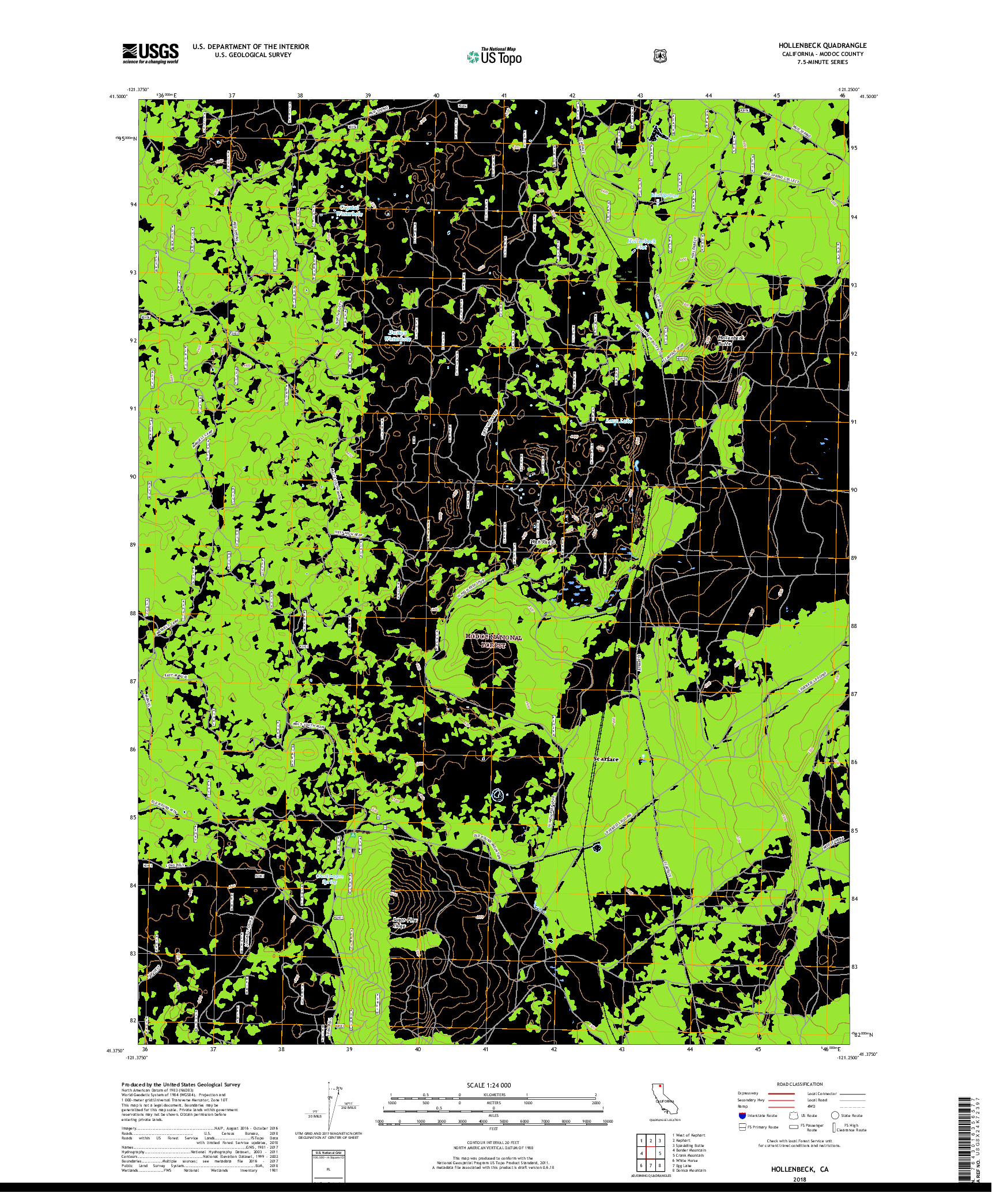 USGS US TOPO 7.5-MINUTE MAP FOR HOLLENBECK, CA 2018