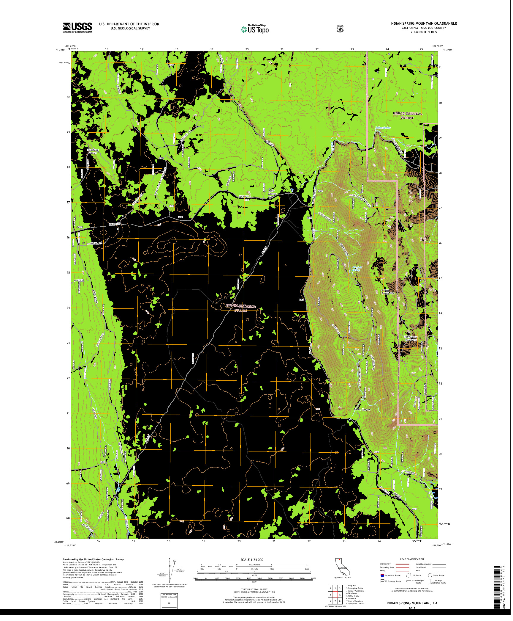 USGS US TOPO 7.5-MINUTE MAP FOR INDIAN SPRING MOUNTAIN, CA 2018