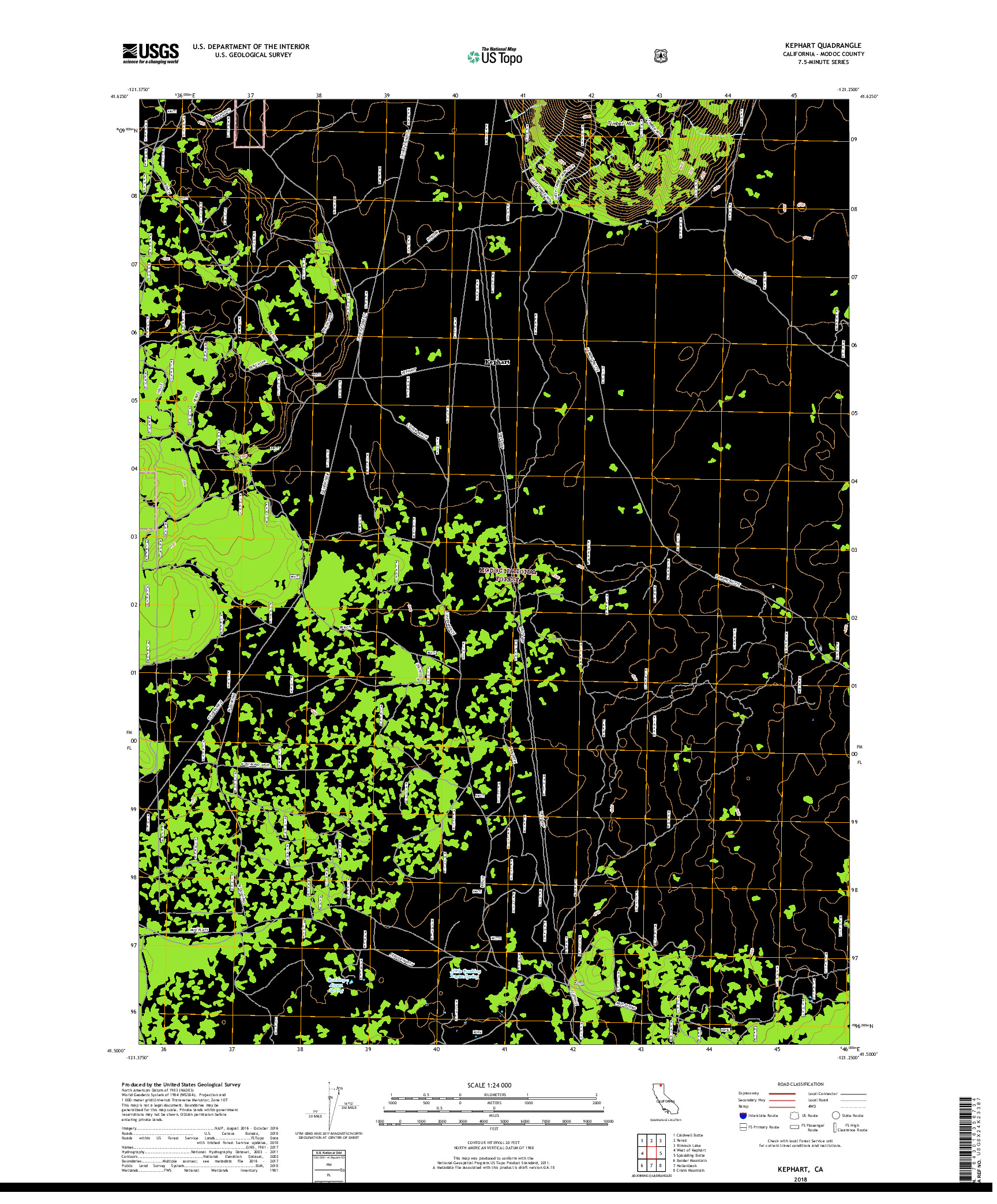 USGS US TOPO 7.5-MINUTE MAP FOR KEPHART, CA 2018