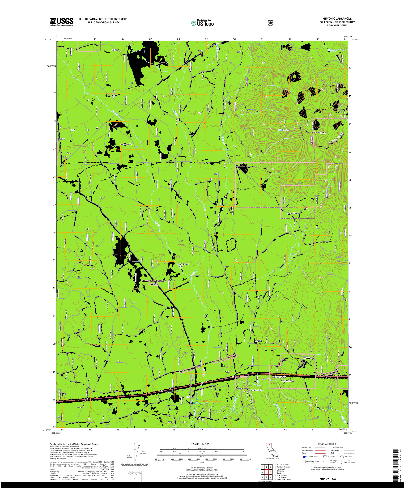 USGS US TOPO 7.5-MINUTE MAP FOR KINYON, CA 2018