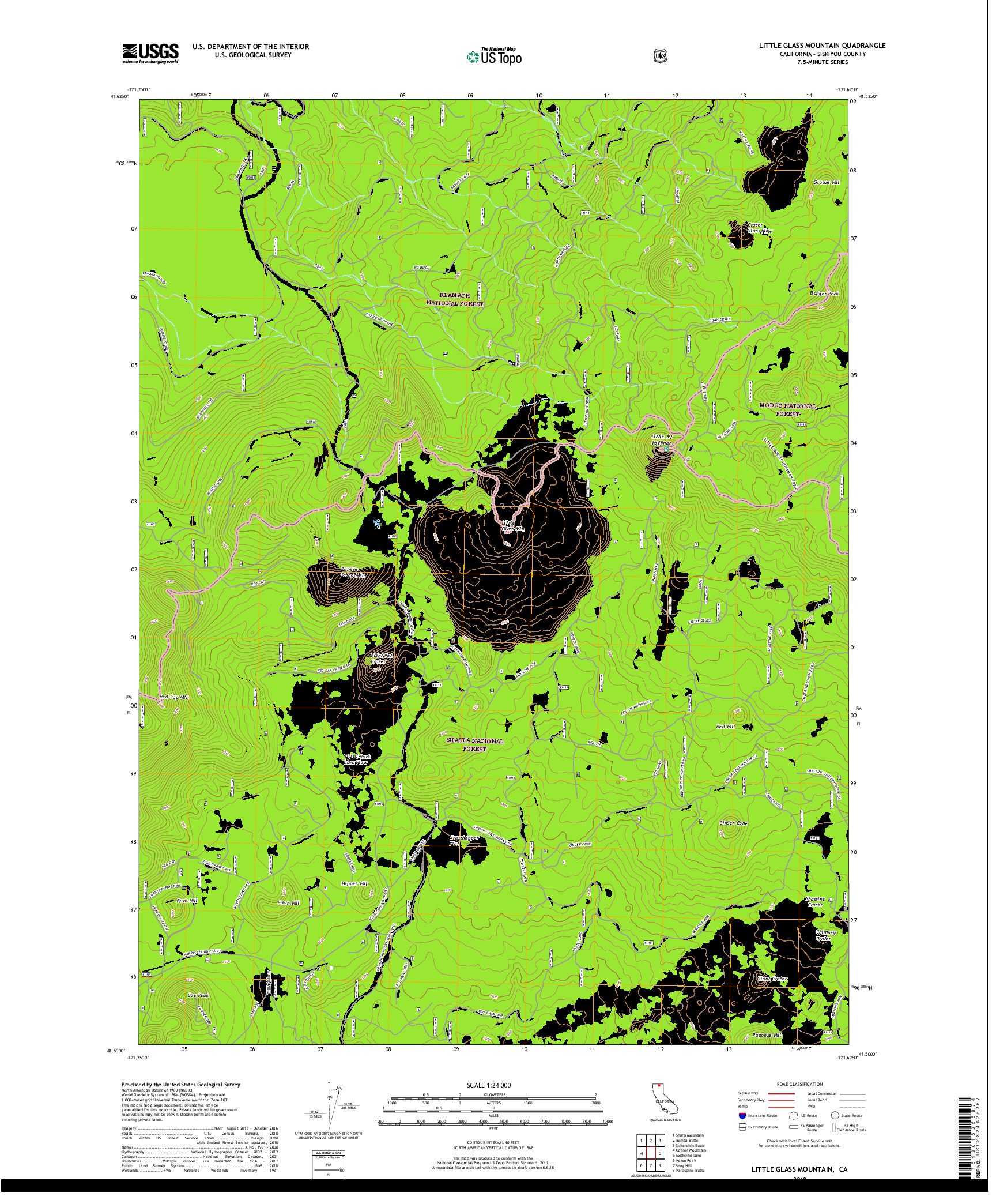 USGS US TOPO 7.5-MINUTE MAP FOR LITTLE GLASS MOUNTAIN, CA 2018