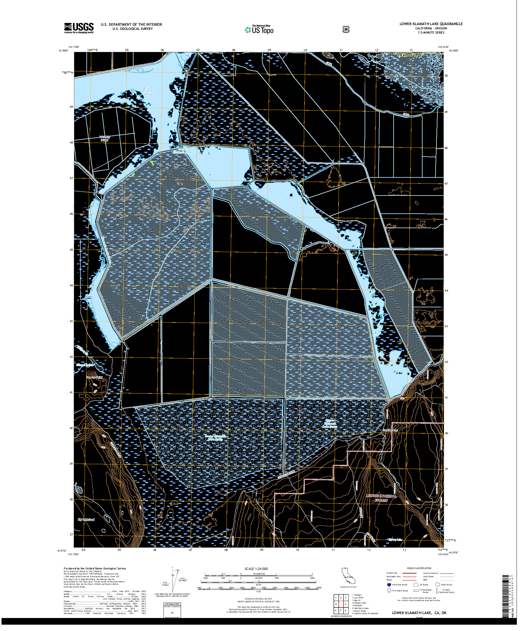 USGS US TOPO 7.5-MINUTE MAP FOR LOWER KLAMATH LAKE, CA,OR 2018