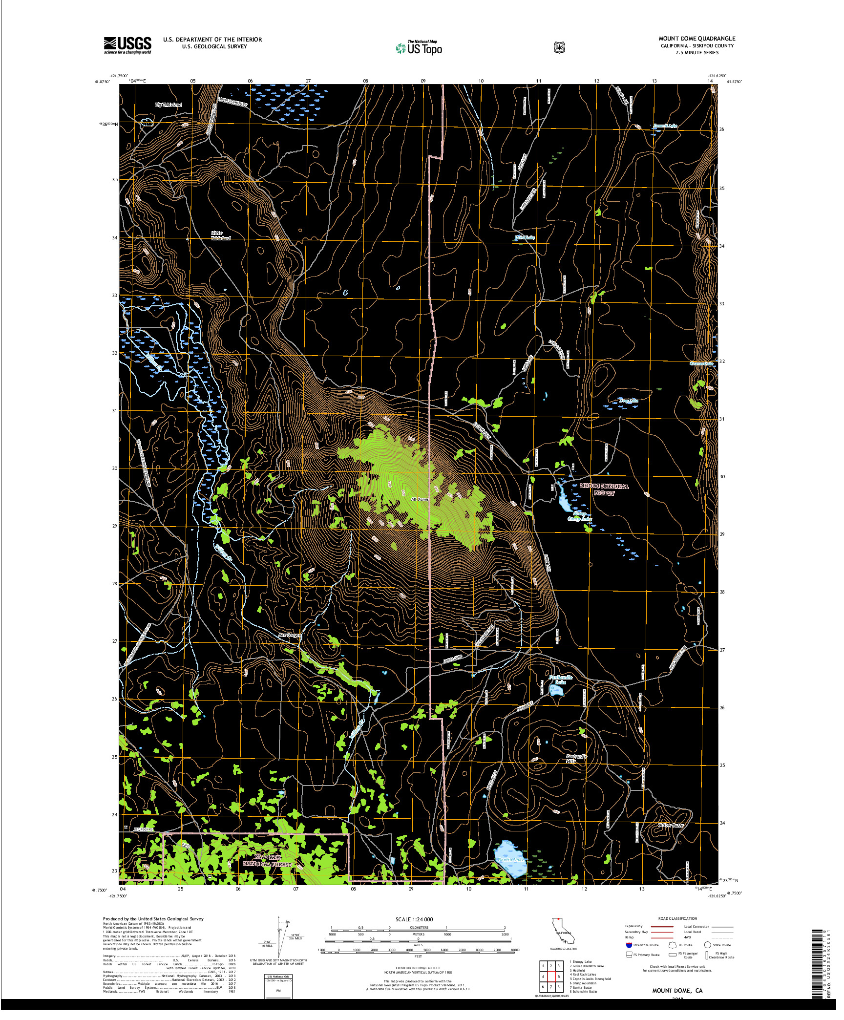 USGS US TOPO 7.5-MINUTE MAP FOR MOUNT DOME, CA 2018