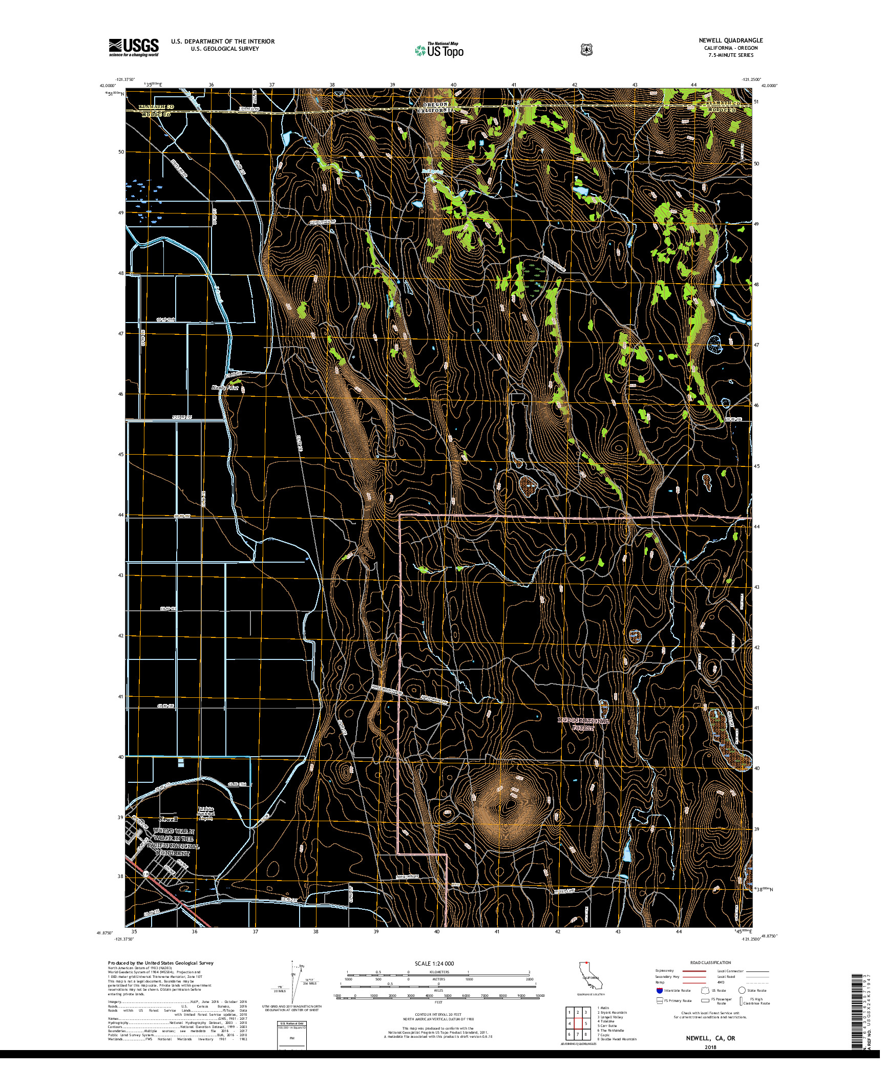 USGS US TOPO 7.5-MINUTE MAP FOR NEWELL, CA,OR 2018