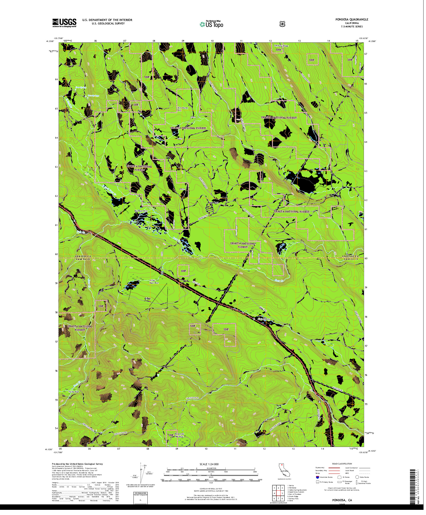 USGS US TOPO 7.5-MINUTE MAP FOR PONDOSA, CA 2018