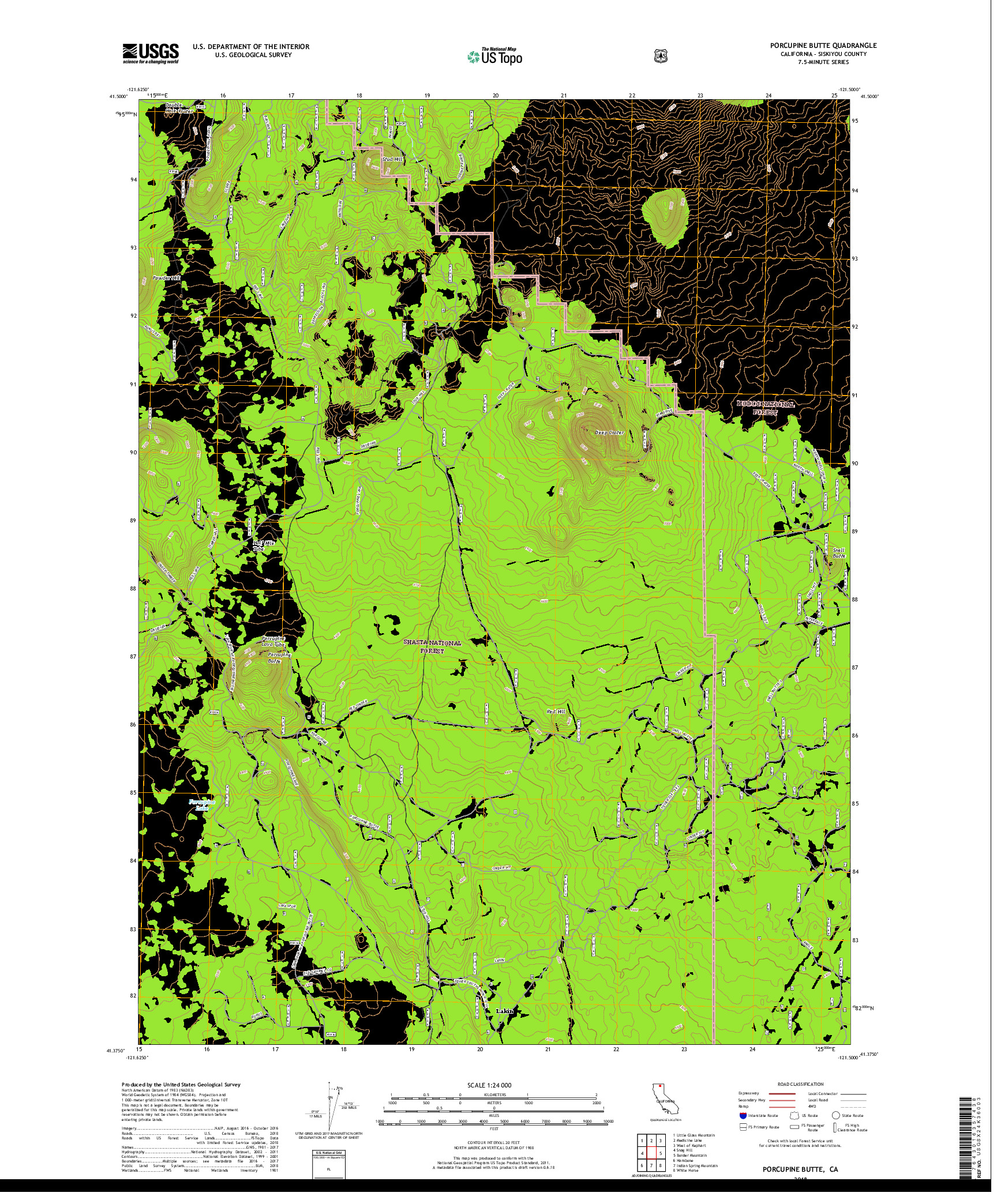 USGS US TOPO 7.5-MINUTE MAP FOR PORCUPINE BUTTE, CA 2018